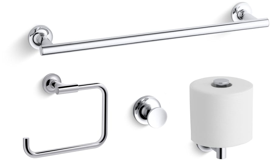 Kohler Purist Better Accessory Pack 2 BN Brushed Nickel Purist 18 Towel Bar Towel Ring Tissue Holder and Robe Hook FaucetDirect