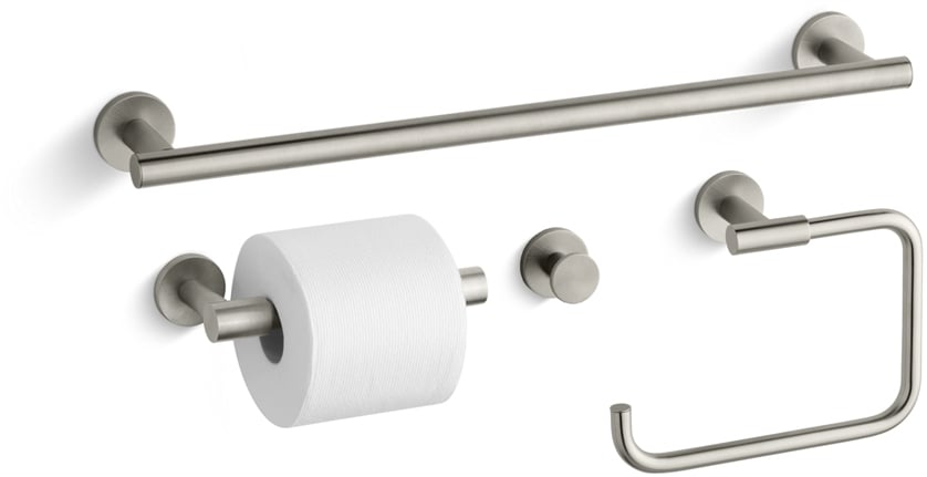 Kohler Stillness Better Accessory Pack 2 BN Brushed Nickel 18 Towel Bar Towel Ring Tissue Holder and Robe Hook Faucet