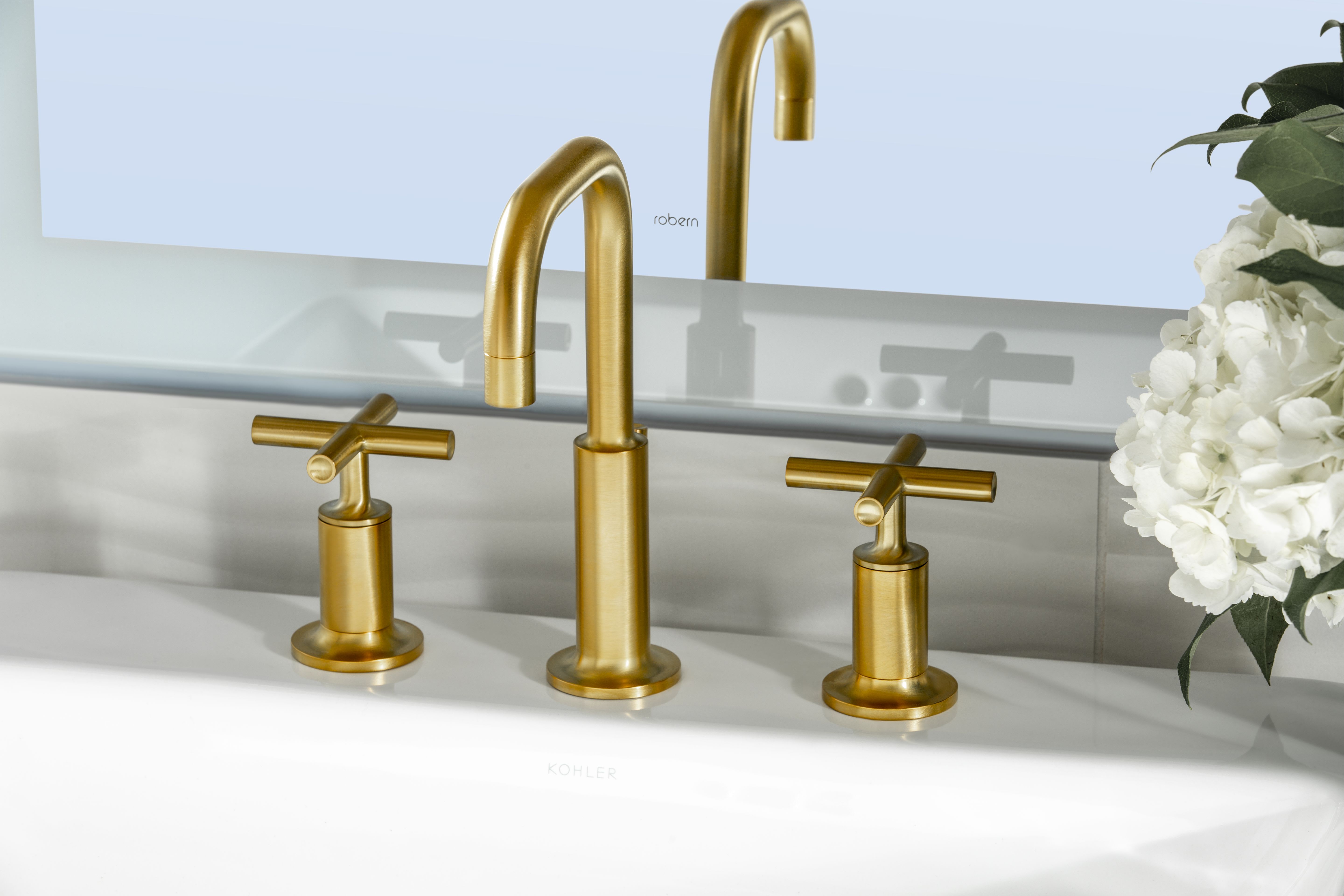 Kohler K-14406-3-2MB Vibrant Brushed Moderne Brass Purist 1.2 GPM Widespread  Bathroom Faucet with Pop-Up Drain Assembly
