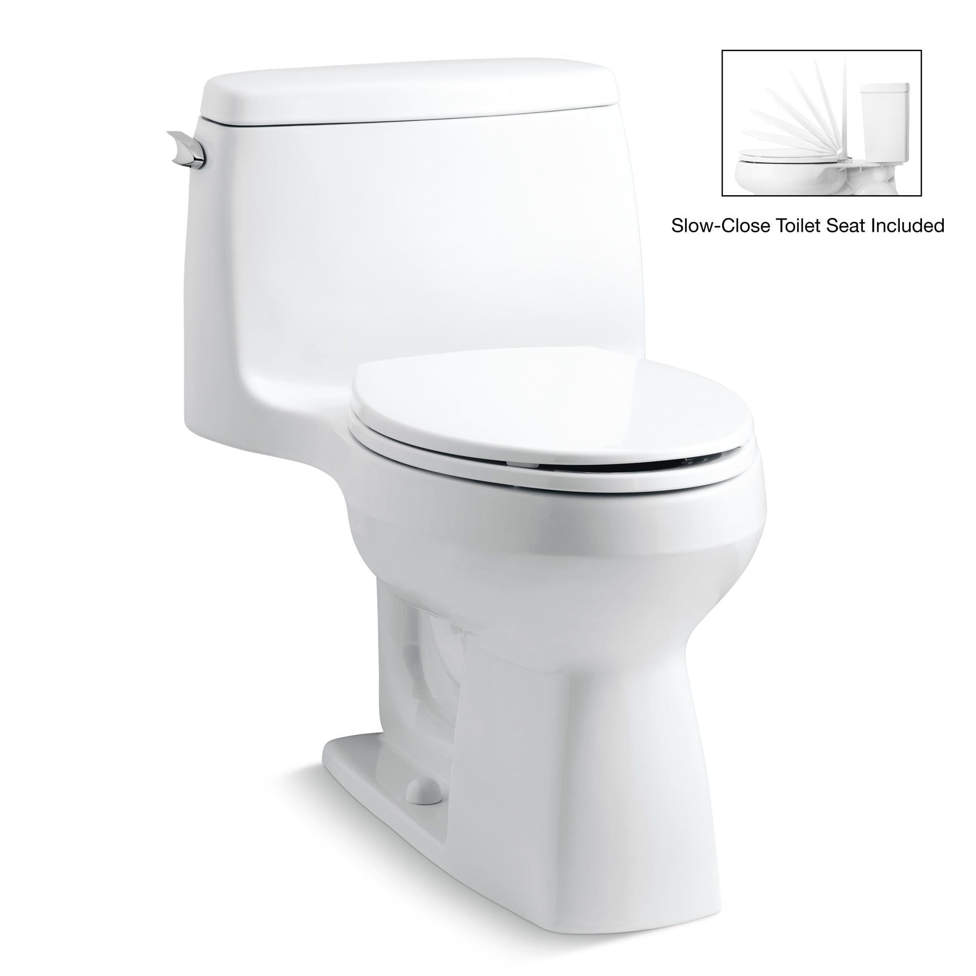 How To Adjust Water Level In Toilet Bowl Kohler Kohler K-3810-0 White Santa Rosa 1.28 GPF One-Piece Elongated Comfort Height  Toilet with AquaPiston Technology - Includes Brevia Quiet-Close Grip-Tight  Toilet Seat - Faucet.com