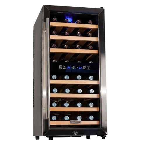 Koldfront TWR327ESS 32 Bottle Free Standing Dual Zone Wine Cooler Black and Stainless Steel 