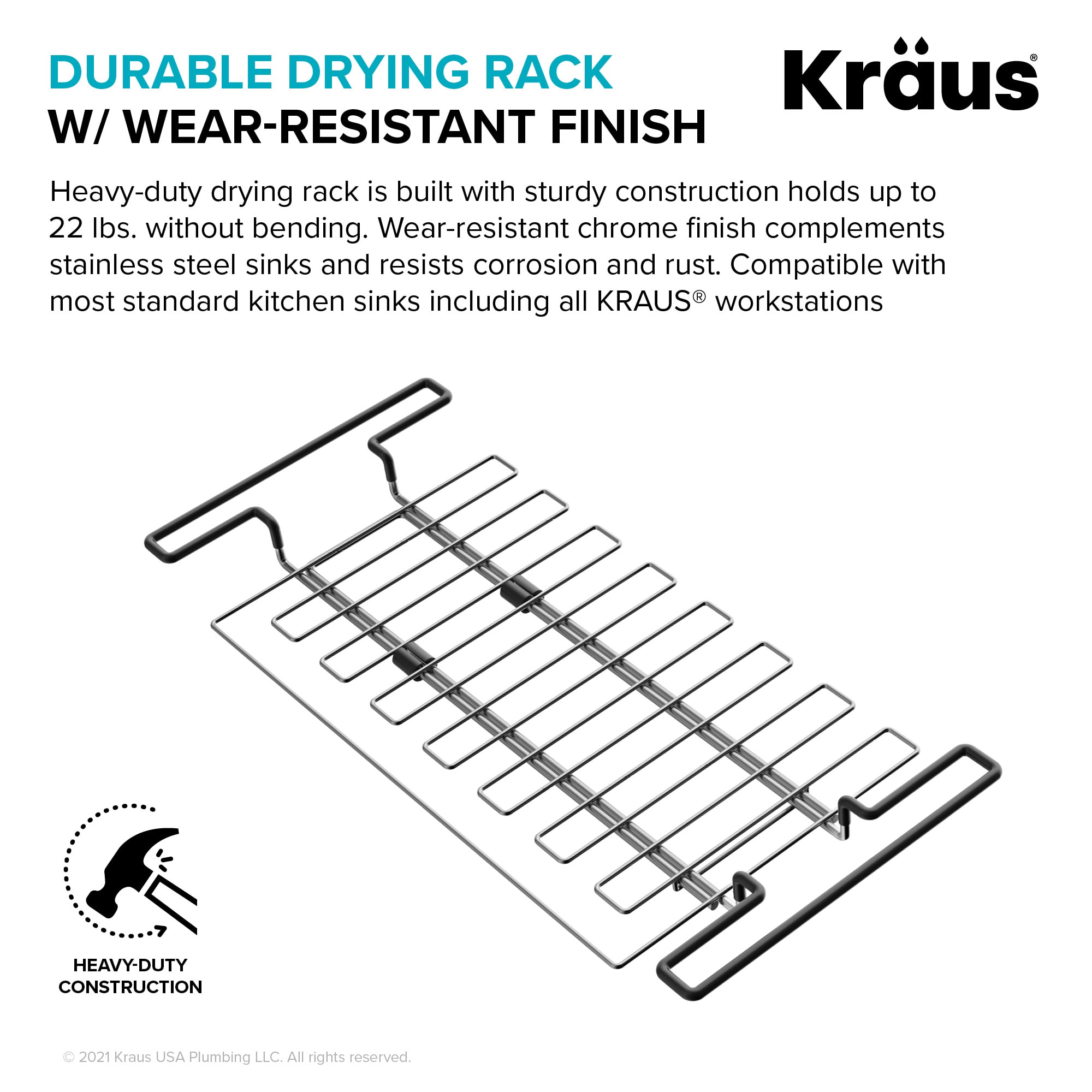 Kraus KCD2 Multipurpose Kitchen Sink Large Drying Rack with Built-In Towel  Bar, Non-Slip Silicone Handles, and Wear-Resistant Finish
