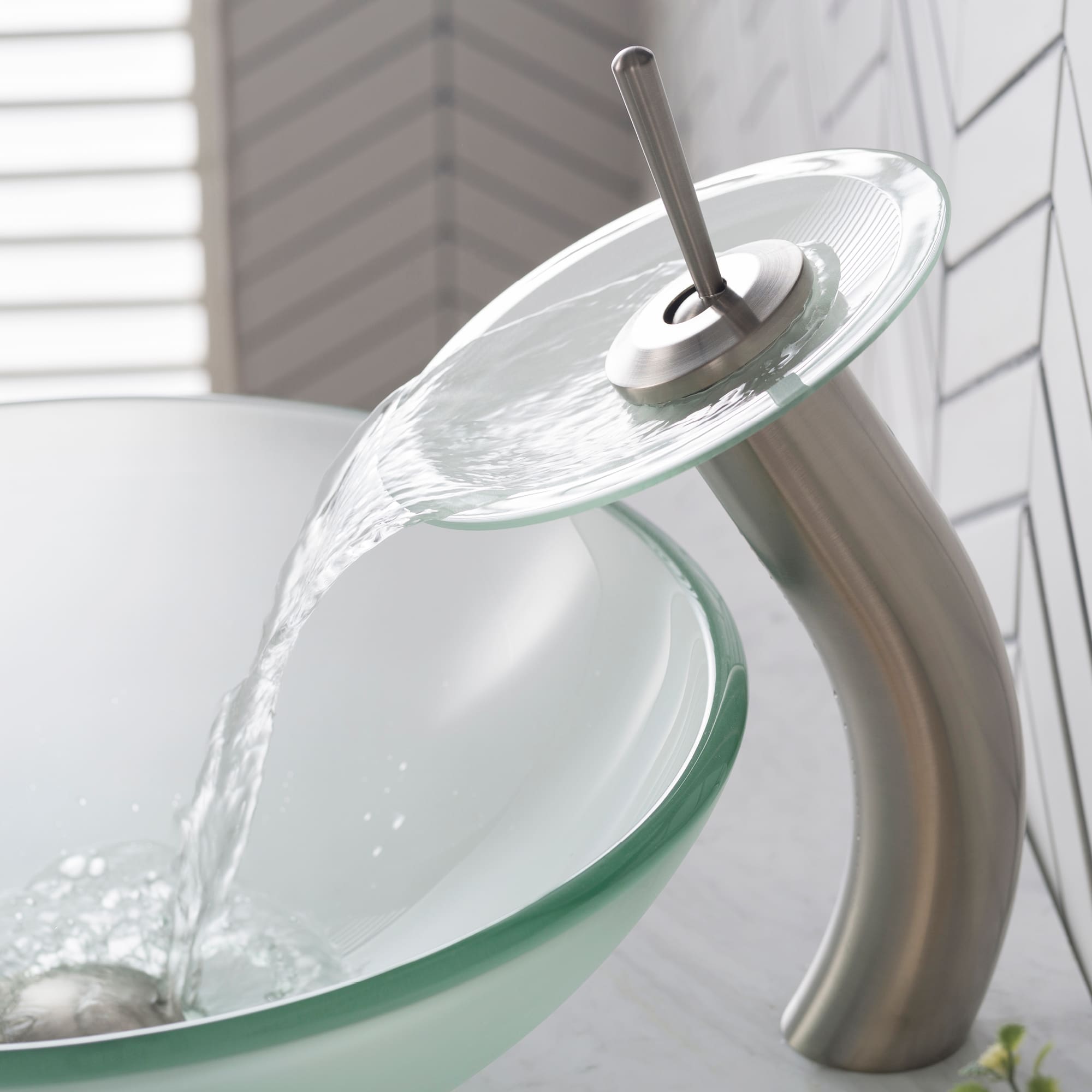 Kraus C-GV-101FR-12mm-10ORB Frosted Glass Vessel Sink and Waterfall Faucet Oil Rubbed Bronze Kraus C-GV-101FR-12mm-10ORB Frosted Glass Vessel Sink and Waterfall Faucet Oil Rubbed Bronze