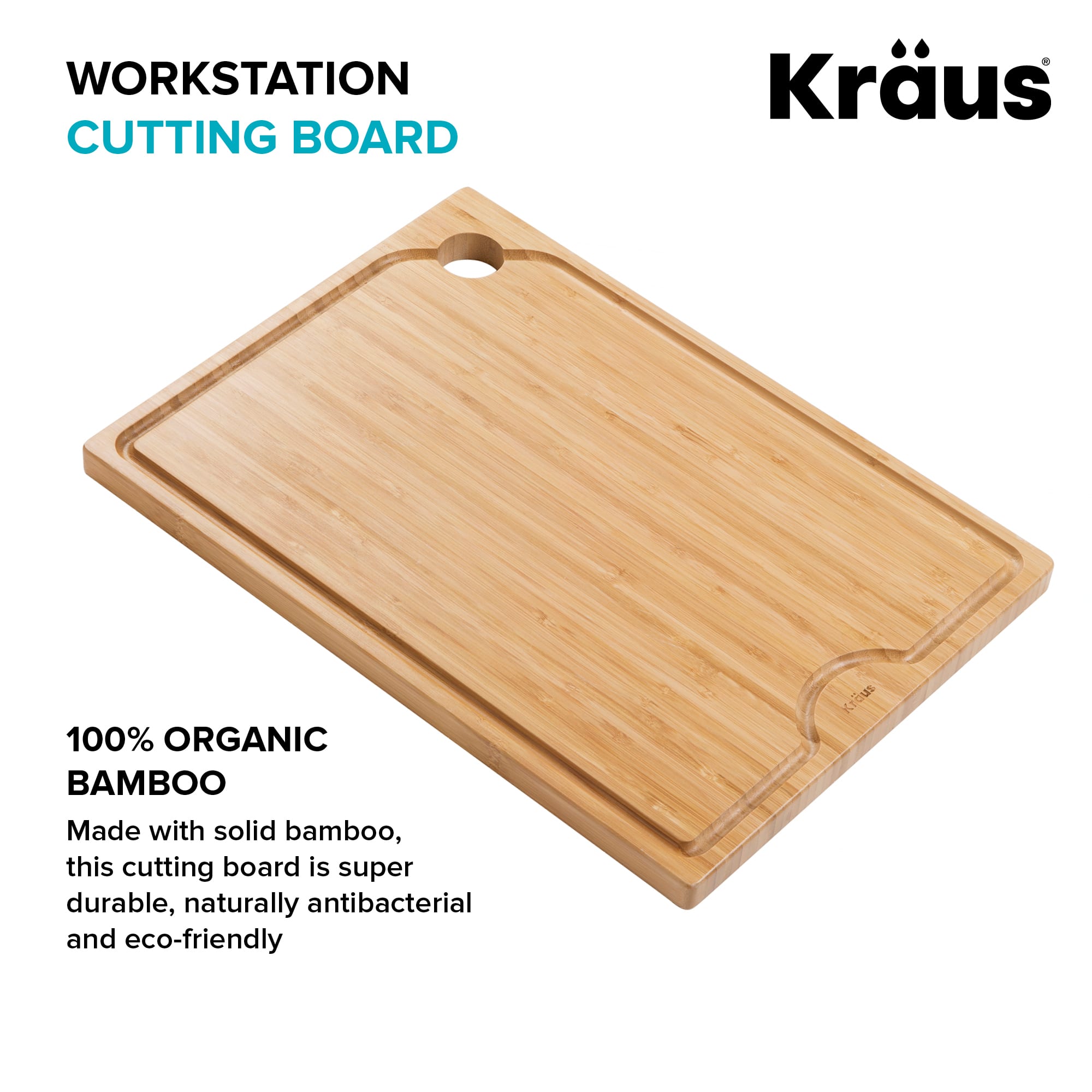 Kraus 12 in. Solid Bamboo Workstation Kitchen Sink Cutting Board