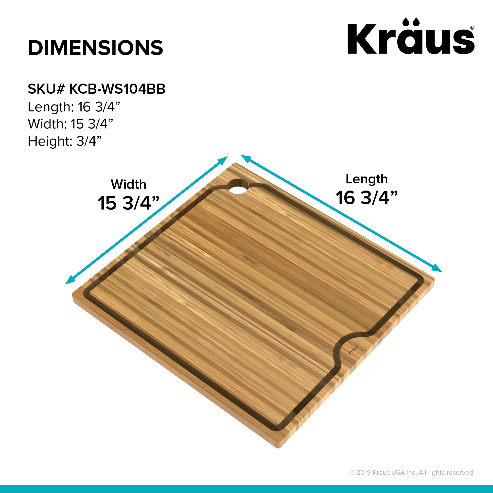 Kraus KCB-101BB Organic Solid Bamboo Cutting Board for Kitchen