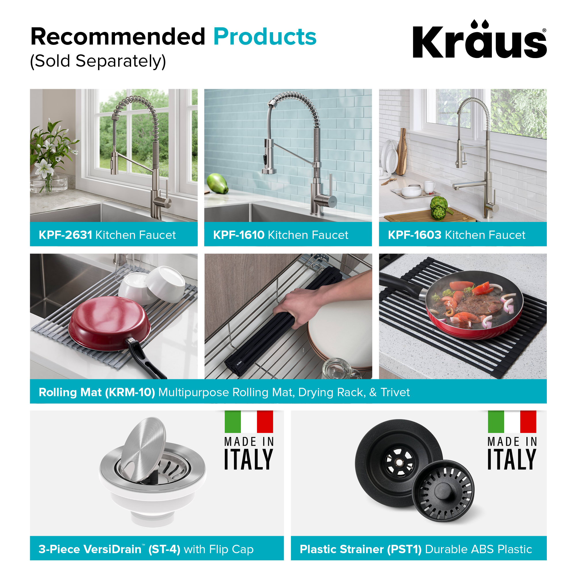 KRAUS Multipurpose Over-Sink Roll-Up Dish Drying Rack, Colander and Trivet  in Black, KRM-10BLACK