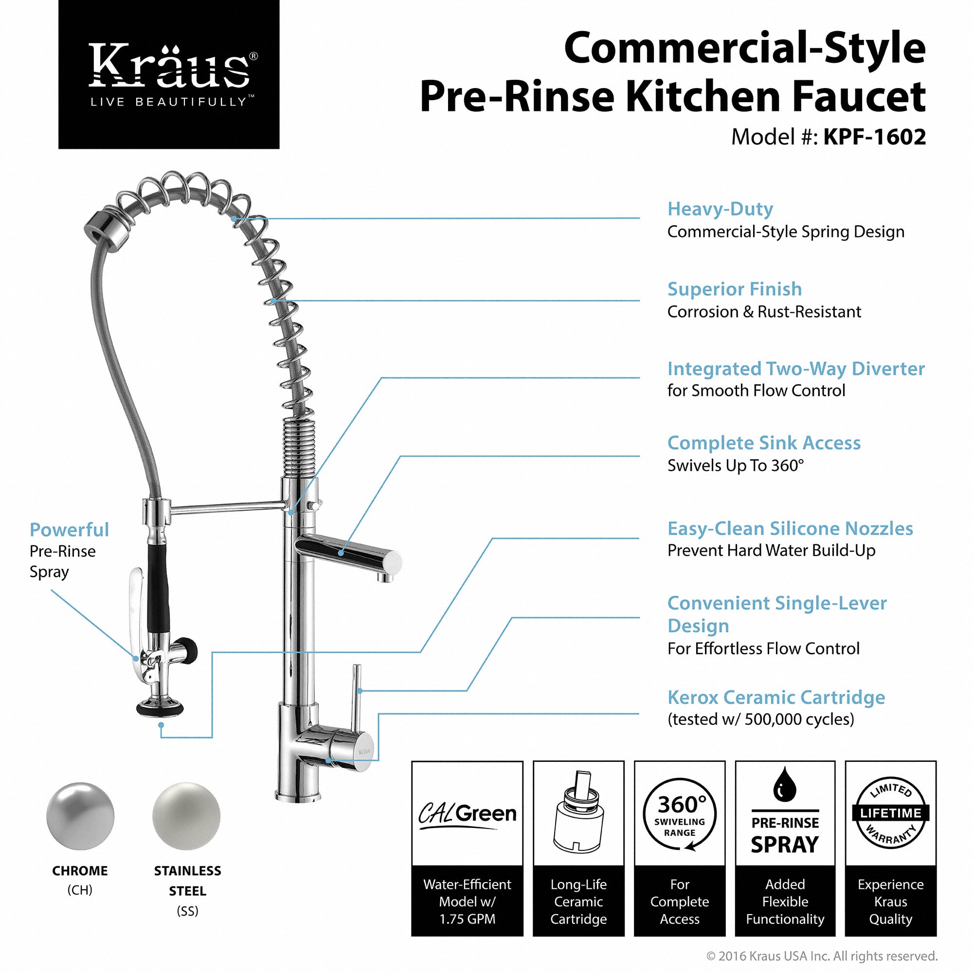 Kraus Kpf 1602 Chrome Commercial Style Pre Rinse Kitchen Faucet