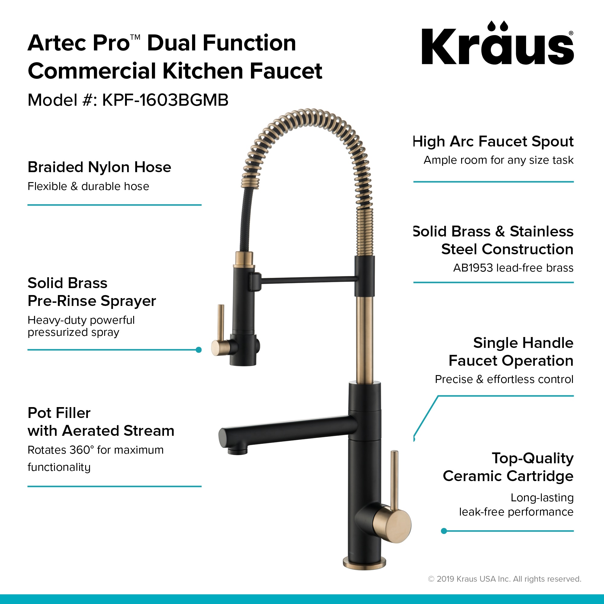 Kraus KPF-1603SFS Spot-Free Stainless Steel Artec Pro 2-Function Commercial  Style Pre-Rinse Kitchen Faucet with Pull-Down Spring Spout and Pot Filler 