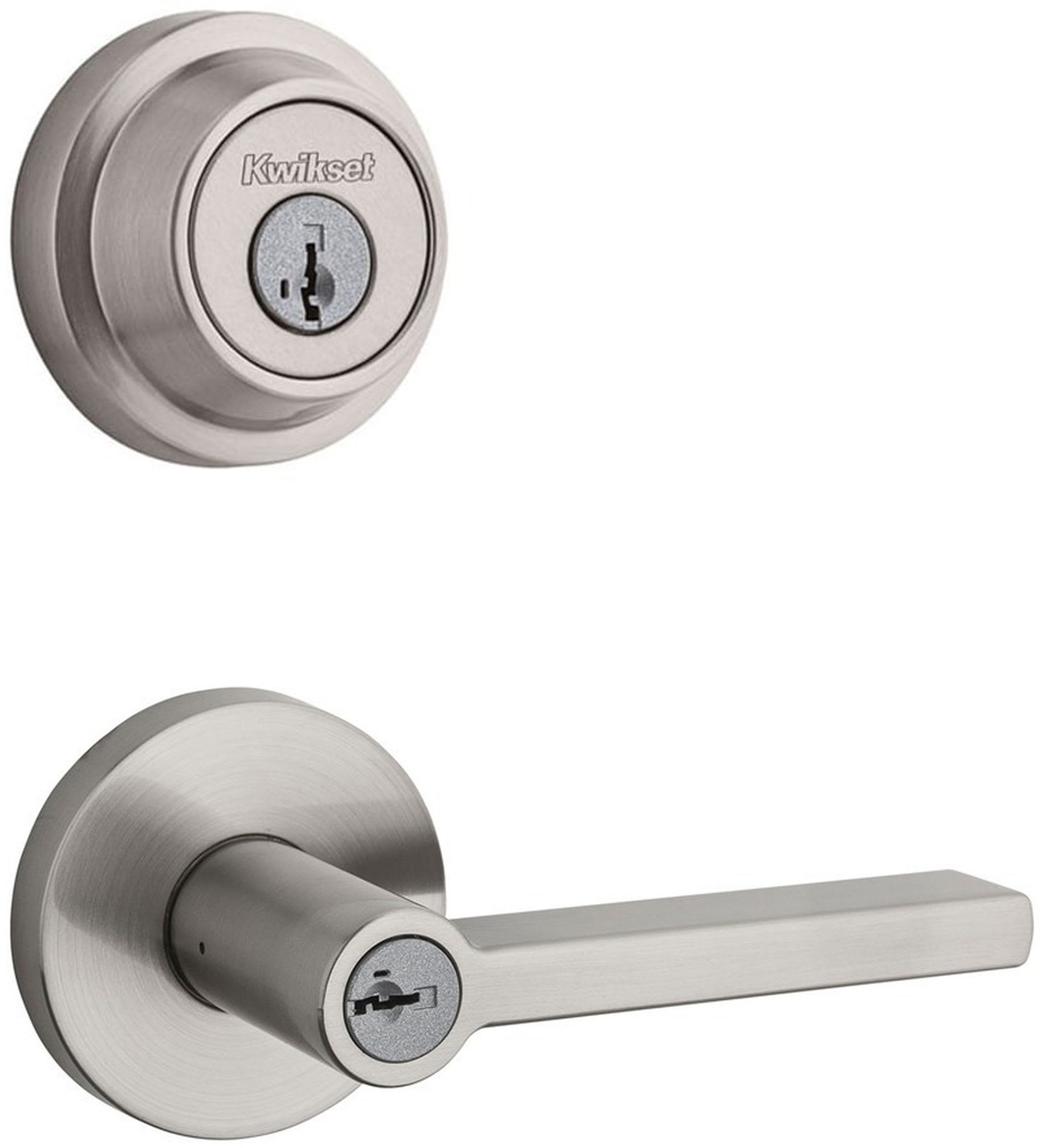 Kwikset 740HFLRDT-660CRR-15S Satin Nickel Halifax (Round Rosette) Lever and 660  Deadbolt Combo Pack with SmartKey