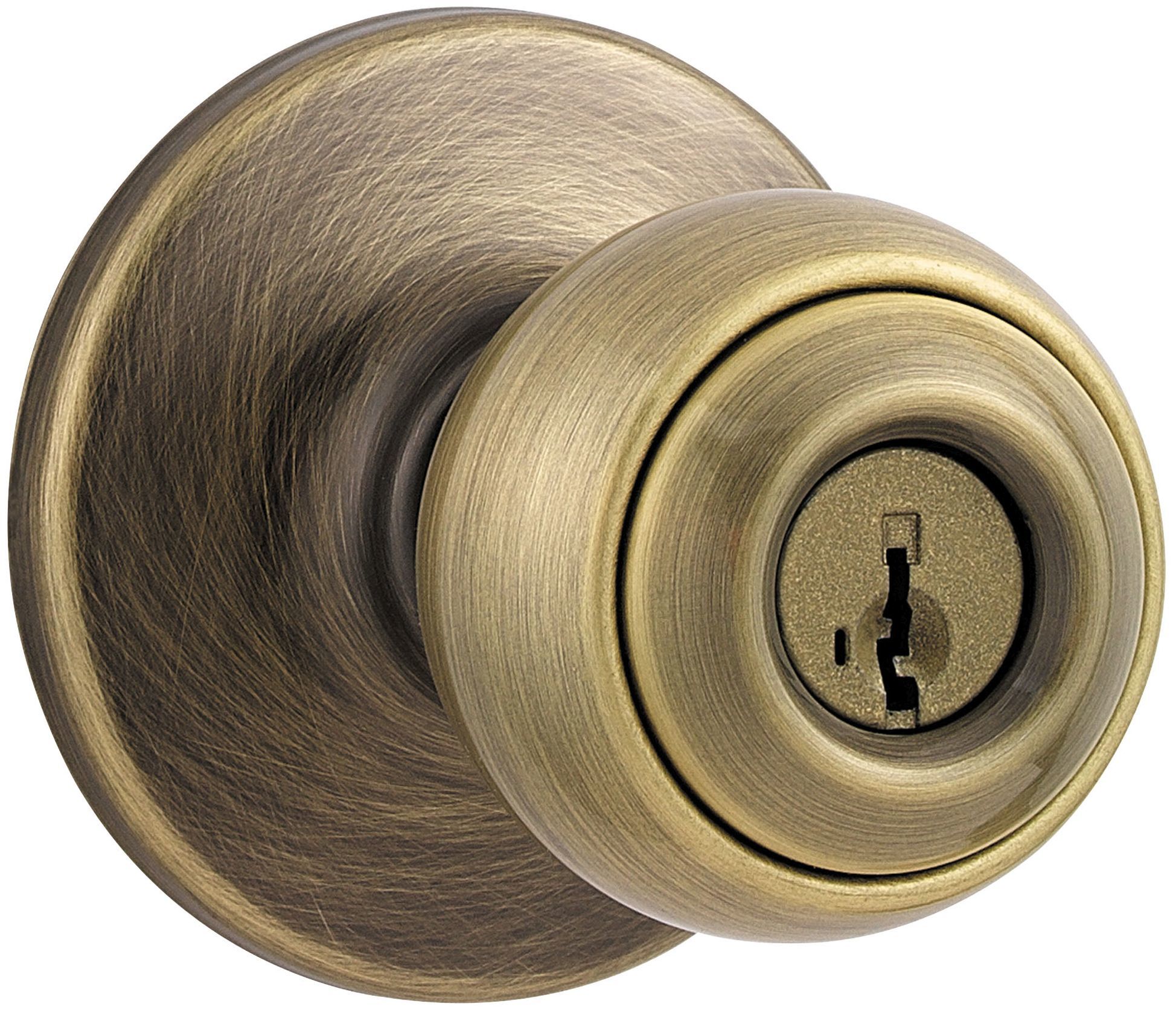 Kwikset 400P-5SV1 Antique Brass Polo Keyed Entry Door Knobset with SmartKey 
