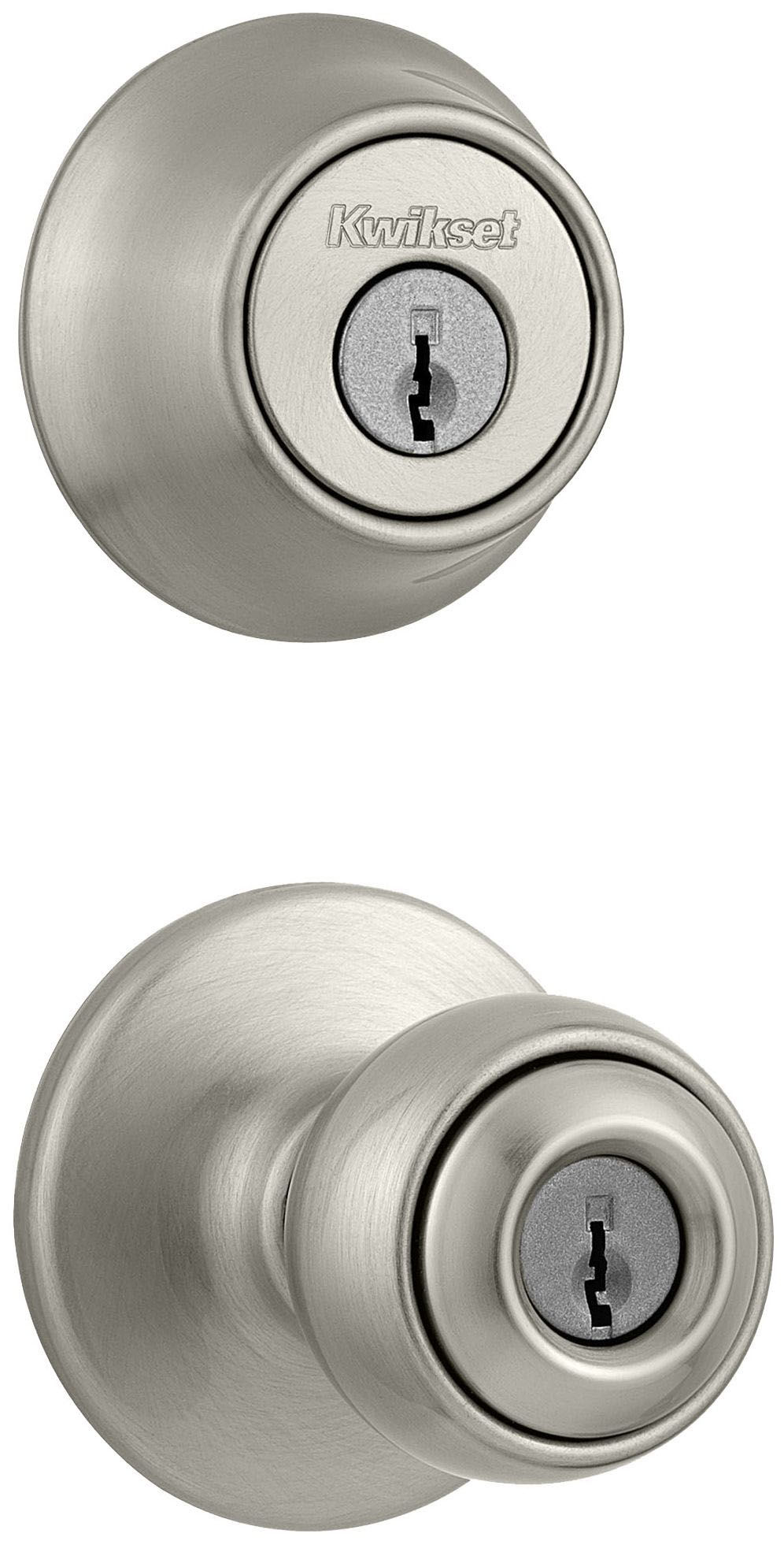 Kwikset CP690P-15 Satin Nickel Polo Keyed Single Cylinder Knobset and  Deadbolt Combo Pack