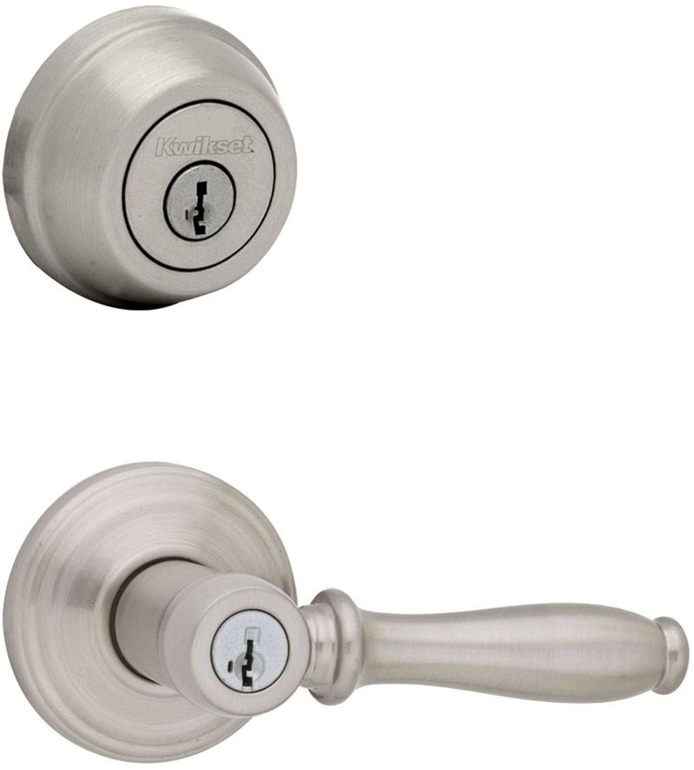 Kwikset 740ADL-780-15S Satin Nickel Ashfield (Round Rosette) Lever and 780  Deadbolt Combo Pack with SmartKey