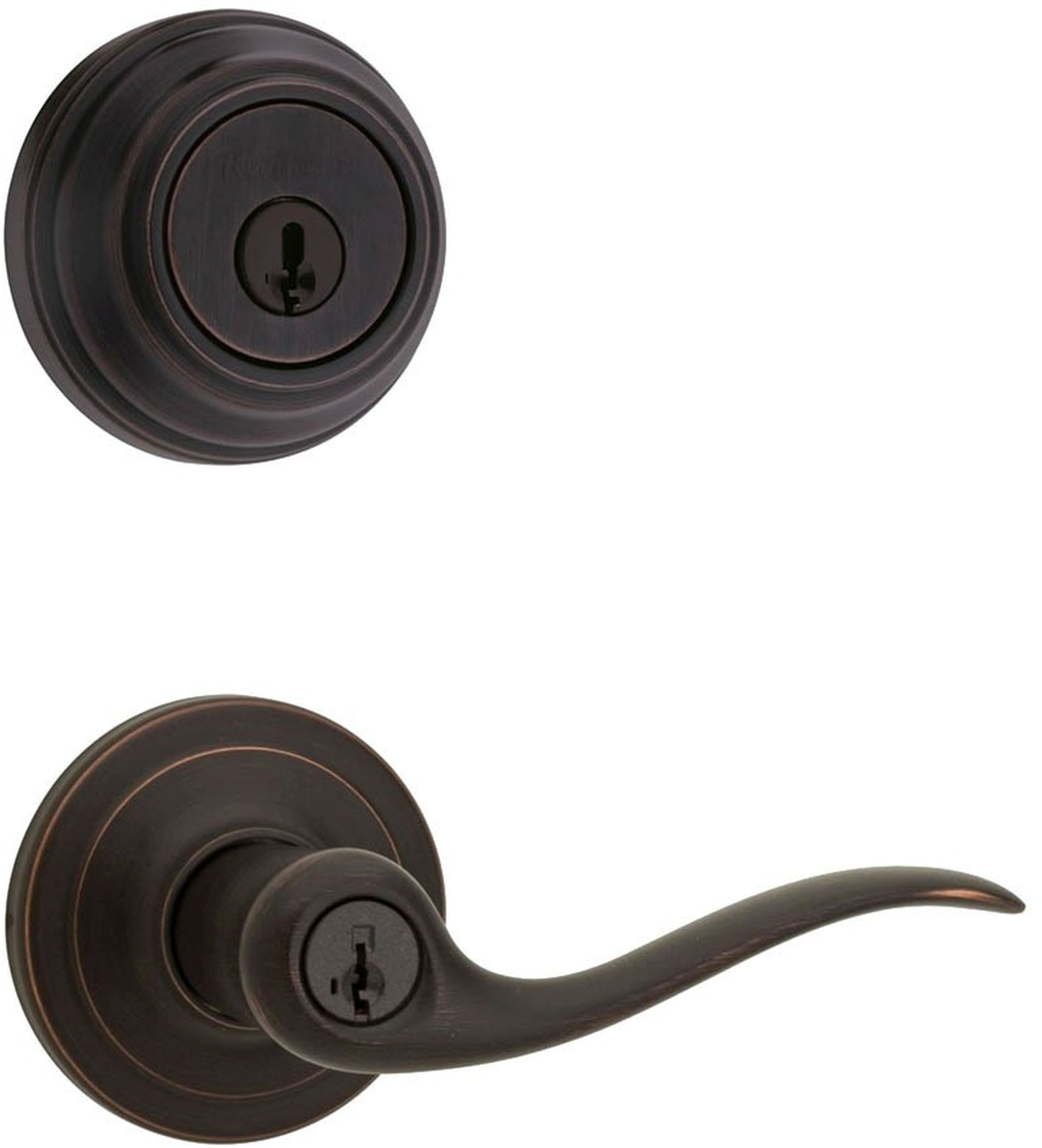 Kwikset 740TNL-980-11PS Venetian Bronze Tustin (Round Rosette) Lever and  980 Deadbolt Combo Pack with SmartKey