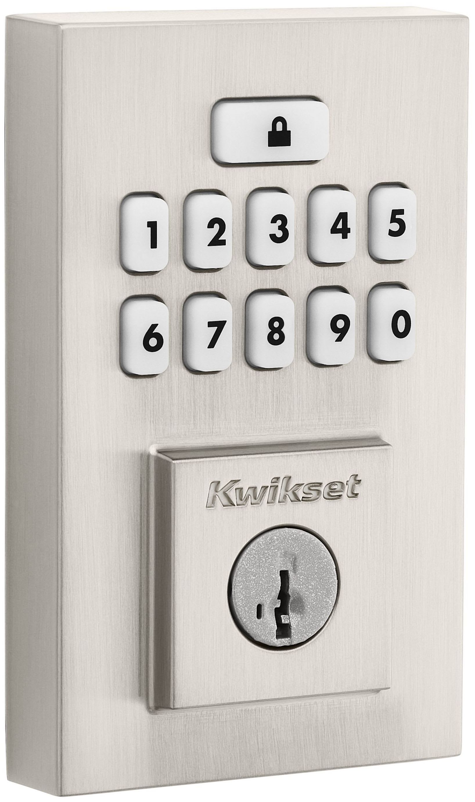 Kwikset 9260CNT-15S Satin Nickel SmartCode Deadbolts Touchpad Single  Cylinder Keyless Entry Deadbolt with UL Fire Rating and Smartkey Technology 