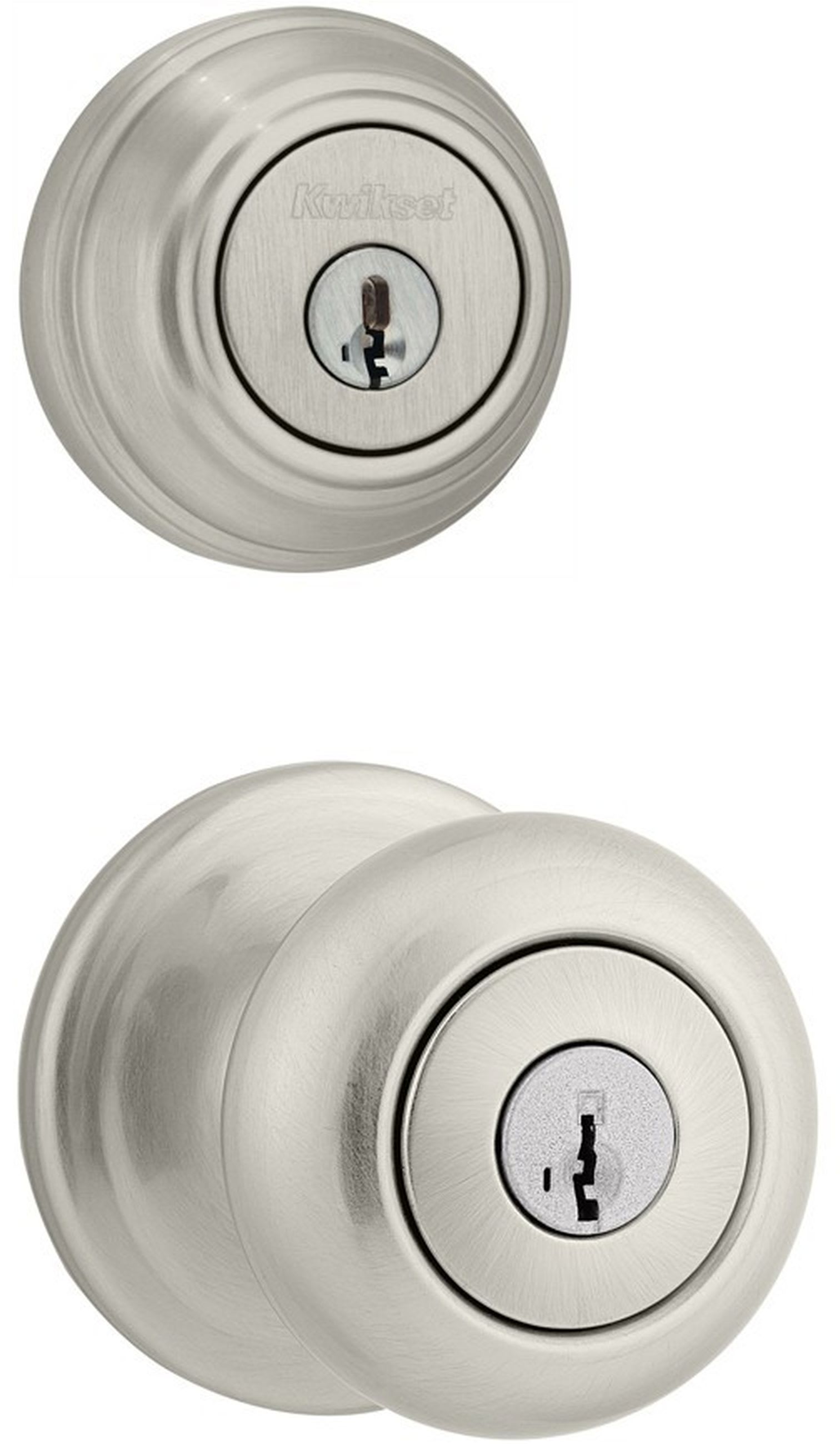 Kwikset CP740J-980-15S Satin Nickel Juno (Round Rosette) Knob and 980  Deadbolt Combo Pack with SmartKey