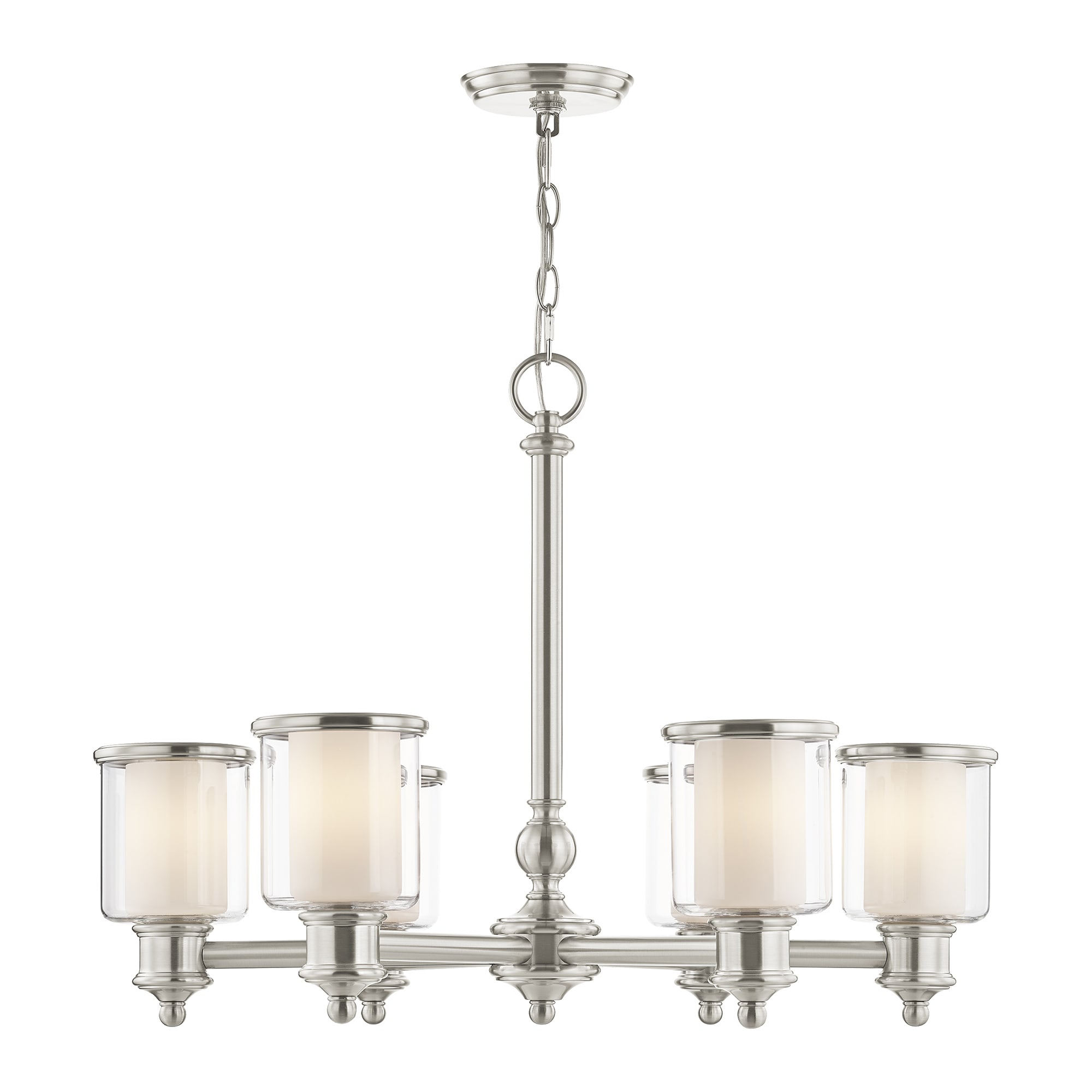 Finish Brushed Nickel Nckl Livex Lighting 40206-91 Transitional Six Light Chandelier from Middlebush Collection in Pwt Slvr B/S