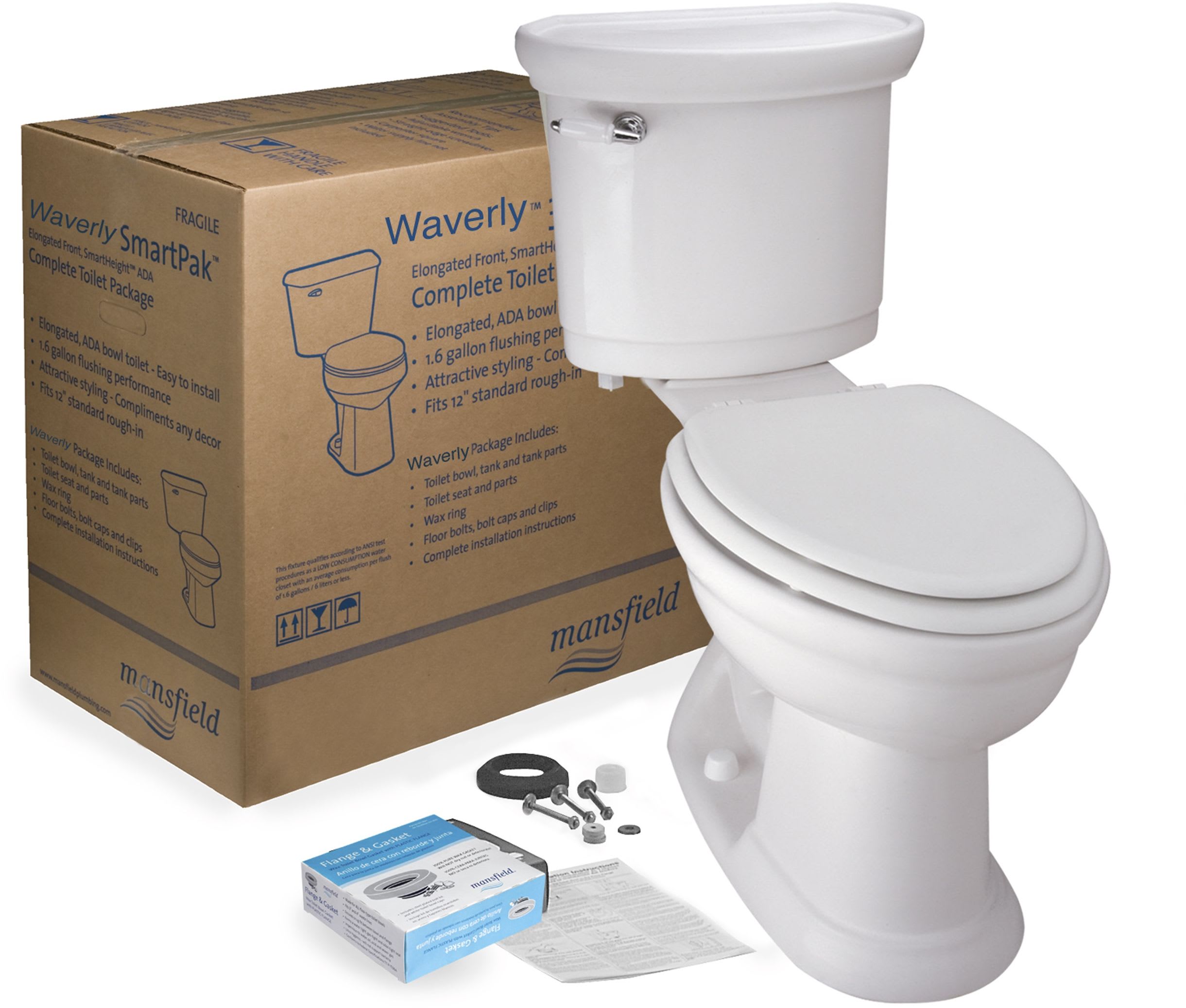 Mansfield 041970017 White Waverly 1 28 Gpf Two Piece Elongated