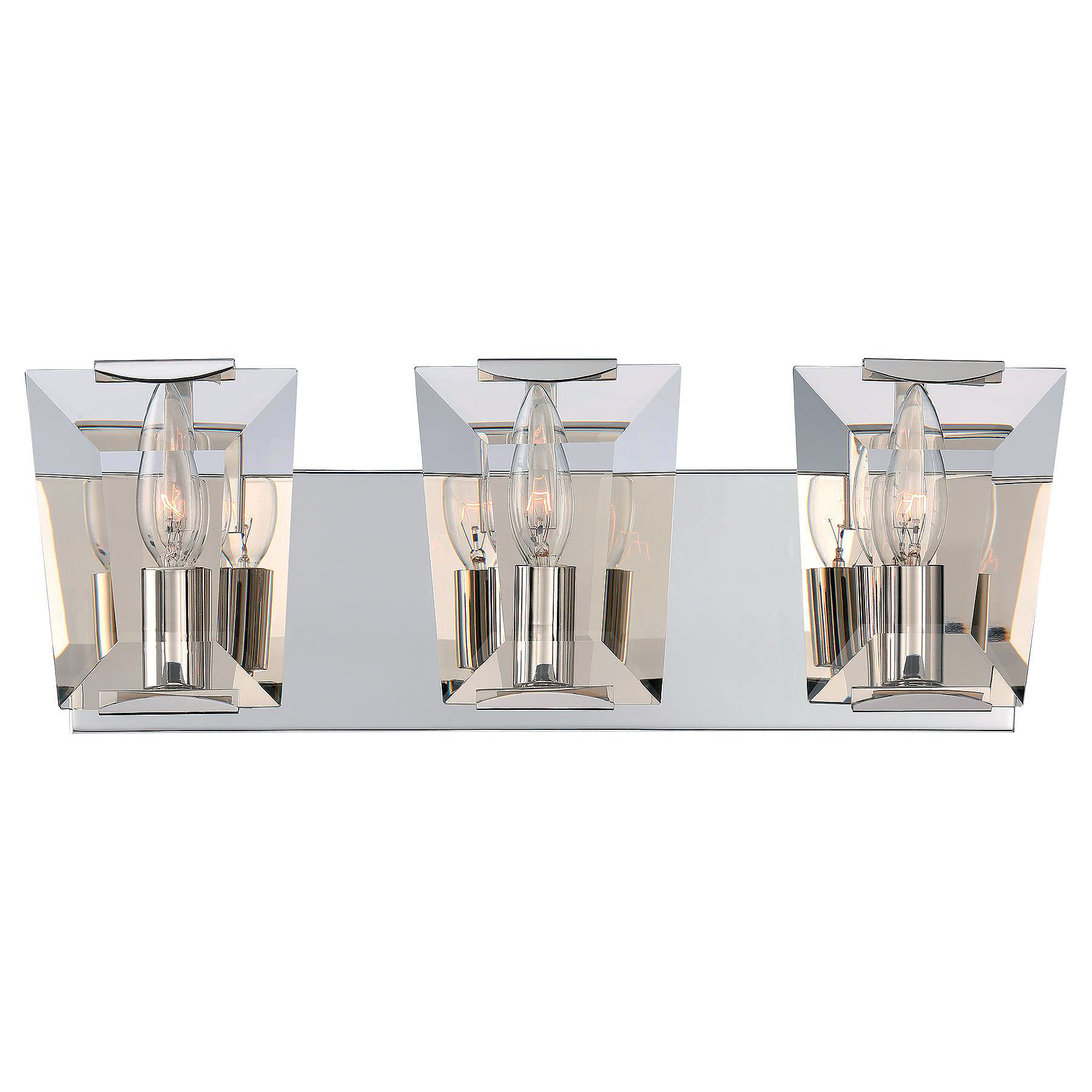 Metropolitan N2983 613 Polished Nickel 3 Light Bathroom Vanity Light With Crystal Shades From The Castle Aurora Collection Lightingdirect Com