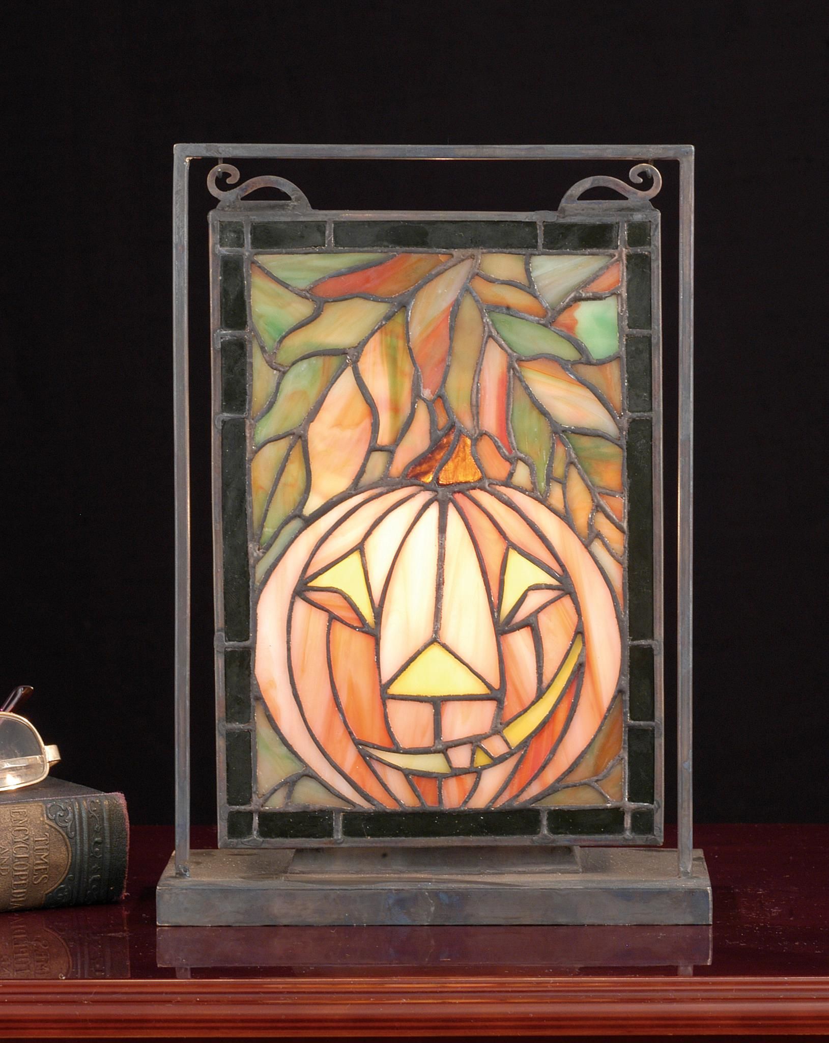 stained glass jack o lantern lamp