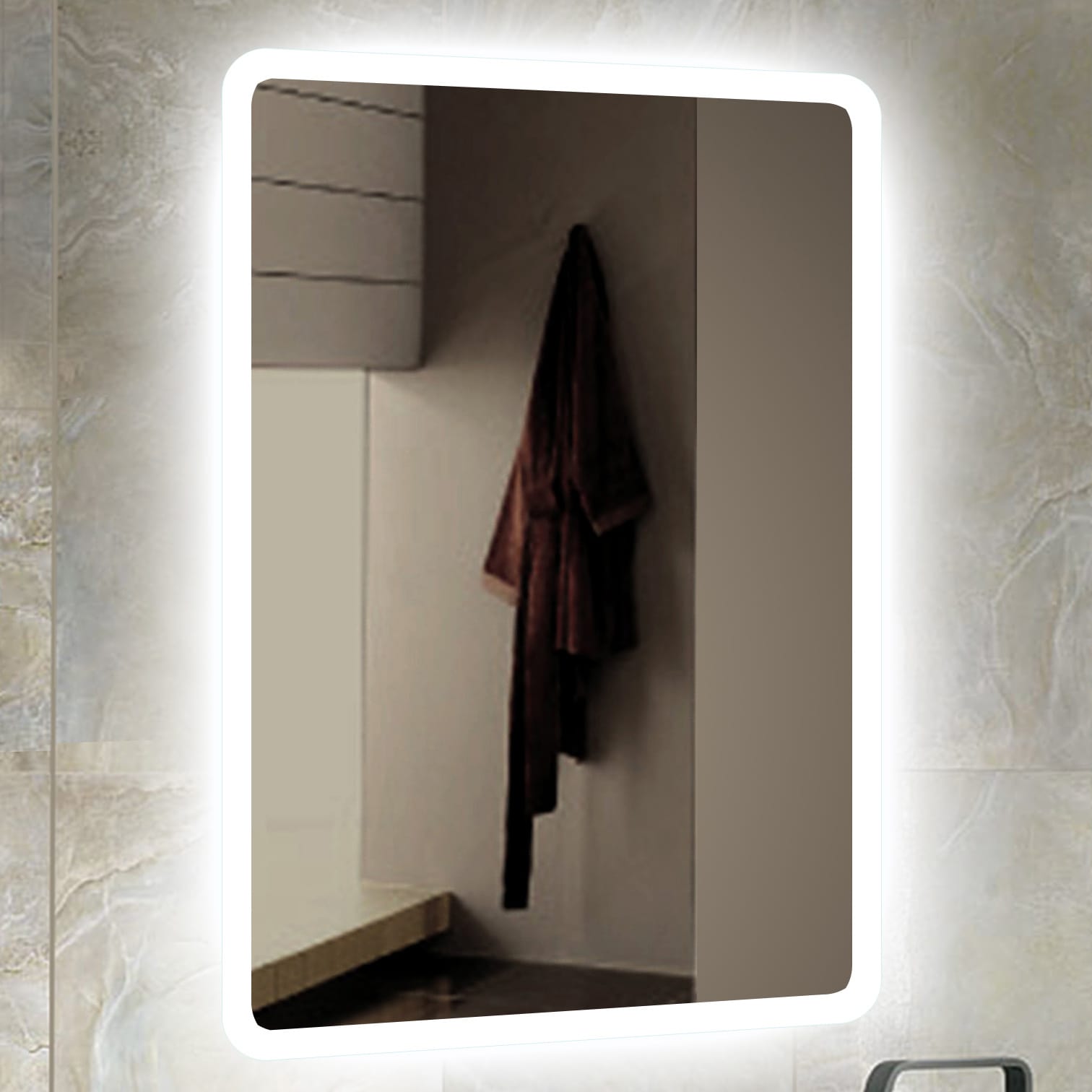 Bathroom Mirror with LED Lighting Wall Mirror to measure Heating Mat Vilno Model A02