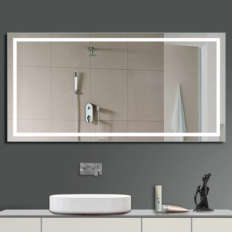 Miseno Mm5636ledr Mirrored 56 W X 36, Frameless Wall Mounted Mirror With Led Lighting
