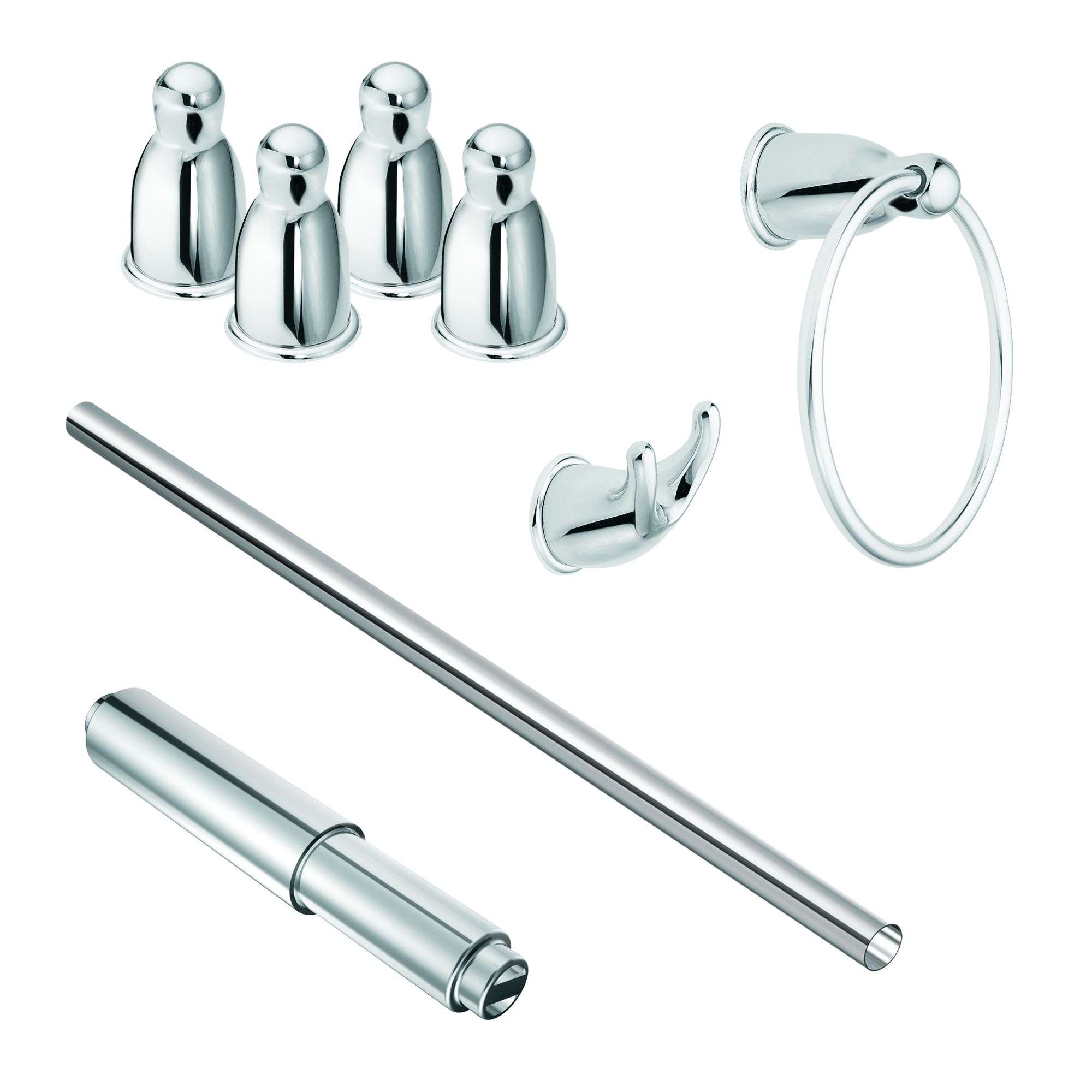 Moen Mason Accessories Bundle 2 Chrome Mason Accessories with Mounting Brackets 18 Towel Bar Toilet Paper Roller Double Robe Hook and Towel Ring FaucetDirect