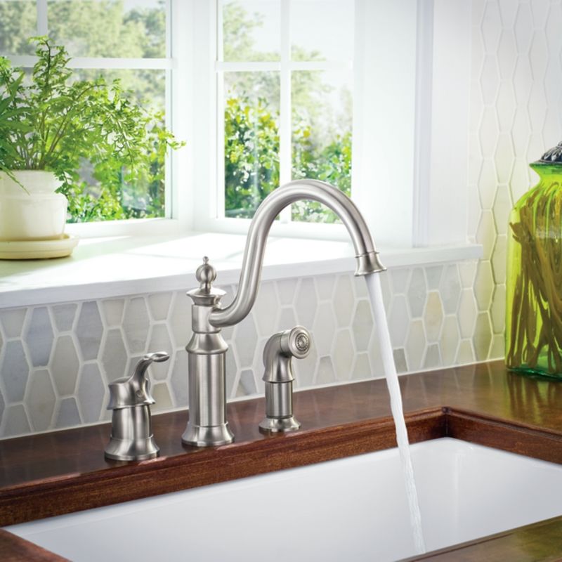 Moen S711 Chrome High Arc Kitchen Faucet With Side Spray From The Moen S711 Chrome High Arc Kitchen Faucet With Side Spray From The Waterhill Collection Com
