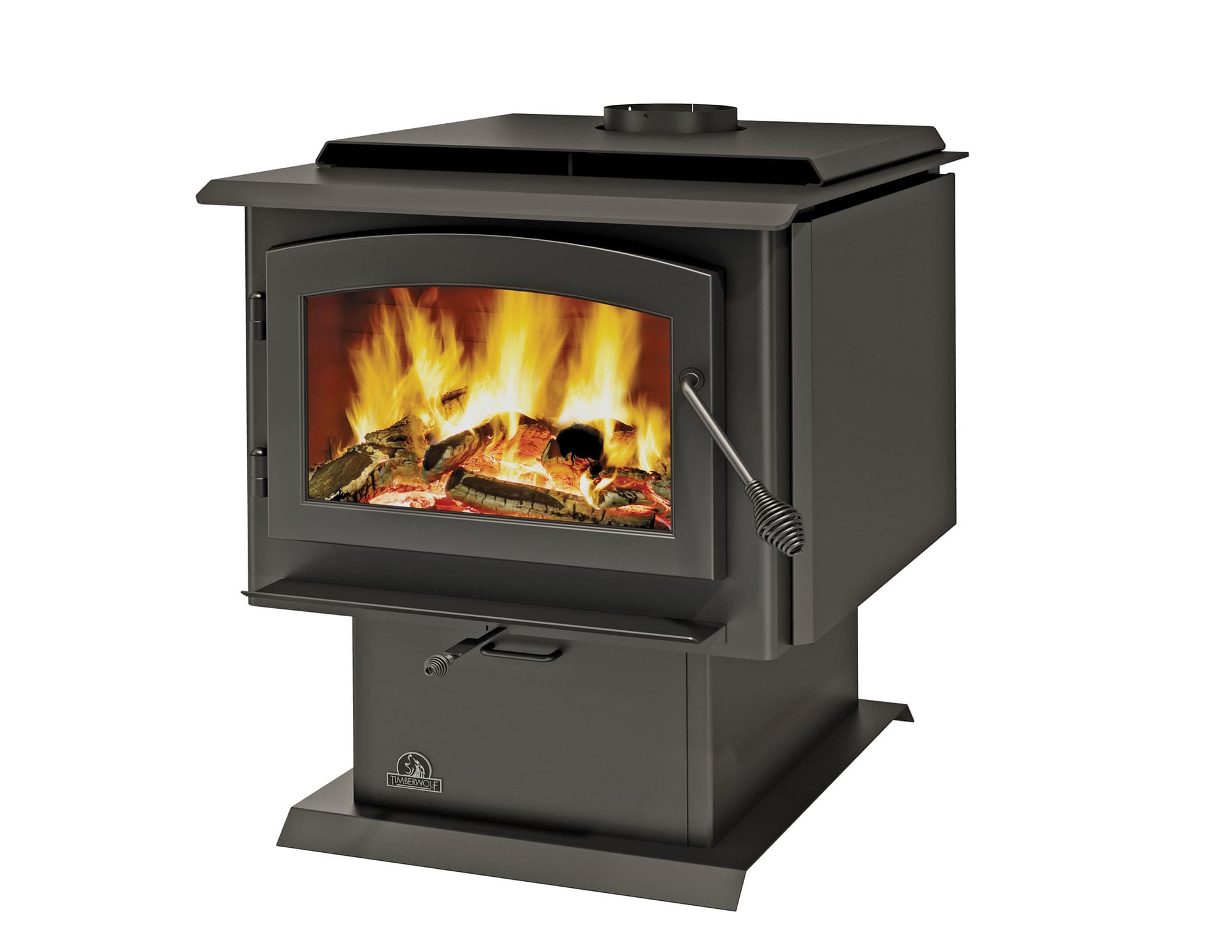 Napoleon 2300 Matte Black Economizer EPA 3 Cubic Foot Pedestal Wood Burning  Stove from the Timberwolf Collection - VentingDirect.com