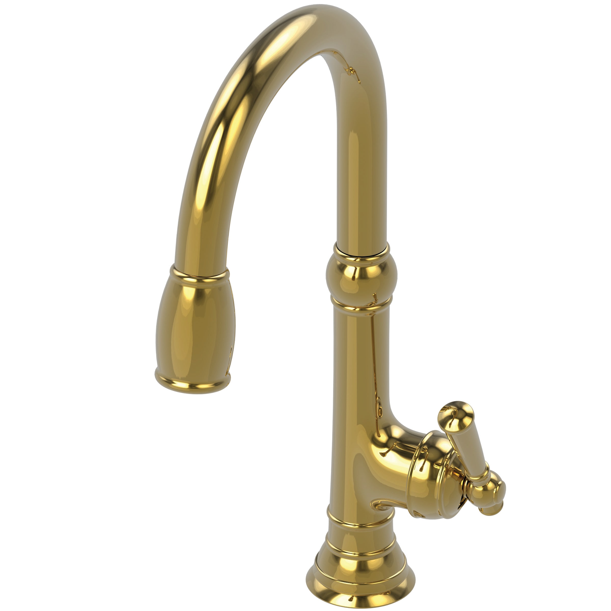 Newport Brass 2470-5103/03N Polished Brass Uncoated (Living) Jacobean  Kitchen Faucet with Metal Lever Handle and Pull-down Spray