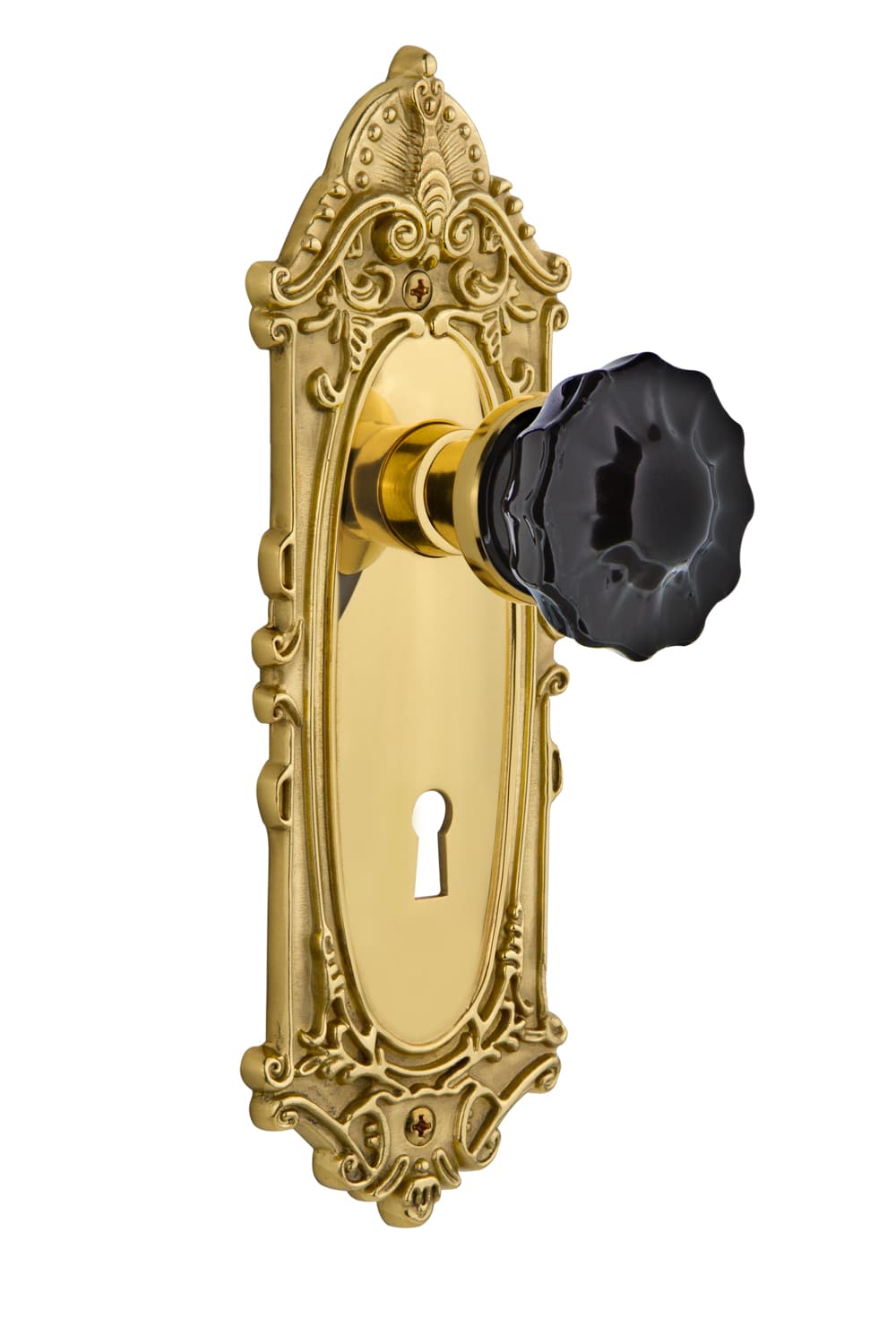 2.75 Nostalgic Warehouse 727389 Meadows Plate with Keyhole Privacy Crystal Black Glass Door Knob in Timeless Bronze