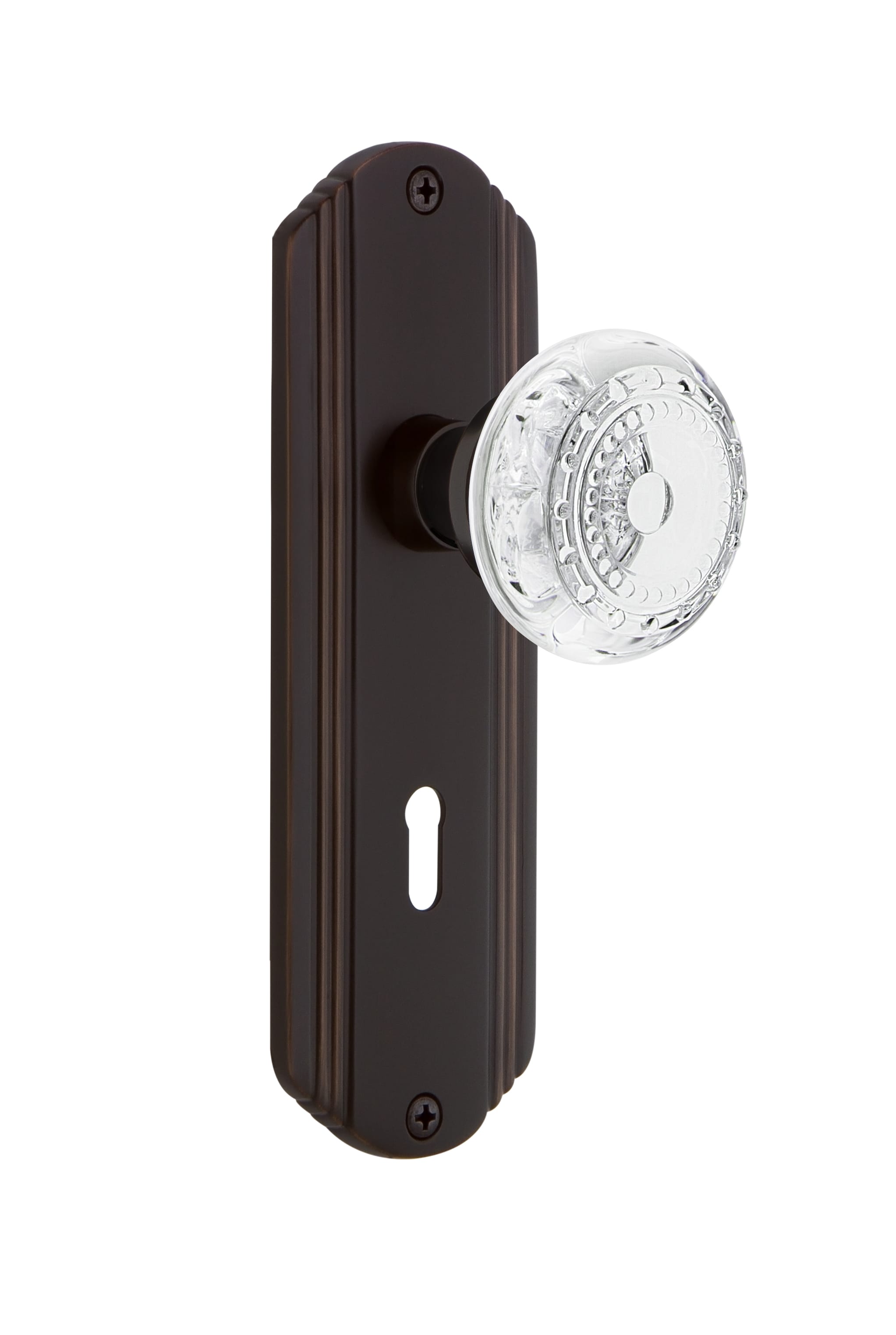 Nostalgic Warehouse Deco Plate with Keyhole Meadows Knob Unlacquered Brass Privacy 2.375 Nostalgic Warehouse Deco Plate with Keyhole Meadows Knob Unlacquered Brass Privacy 2.375