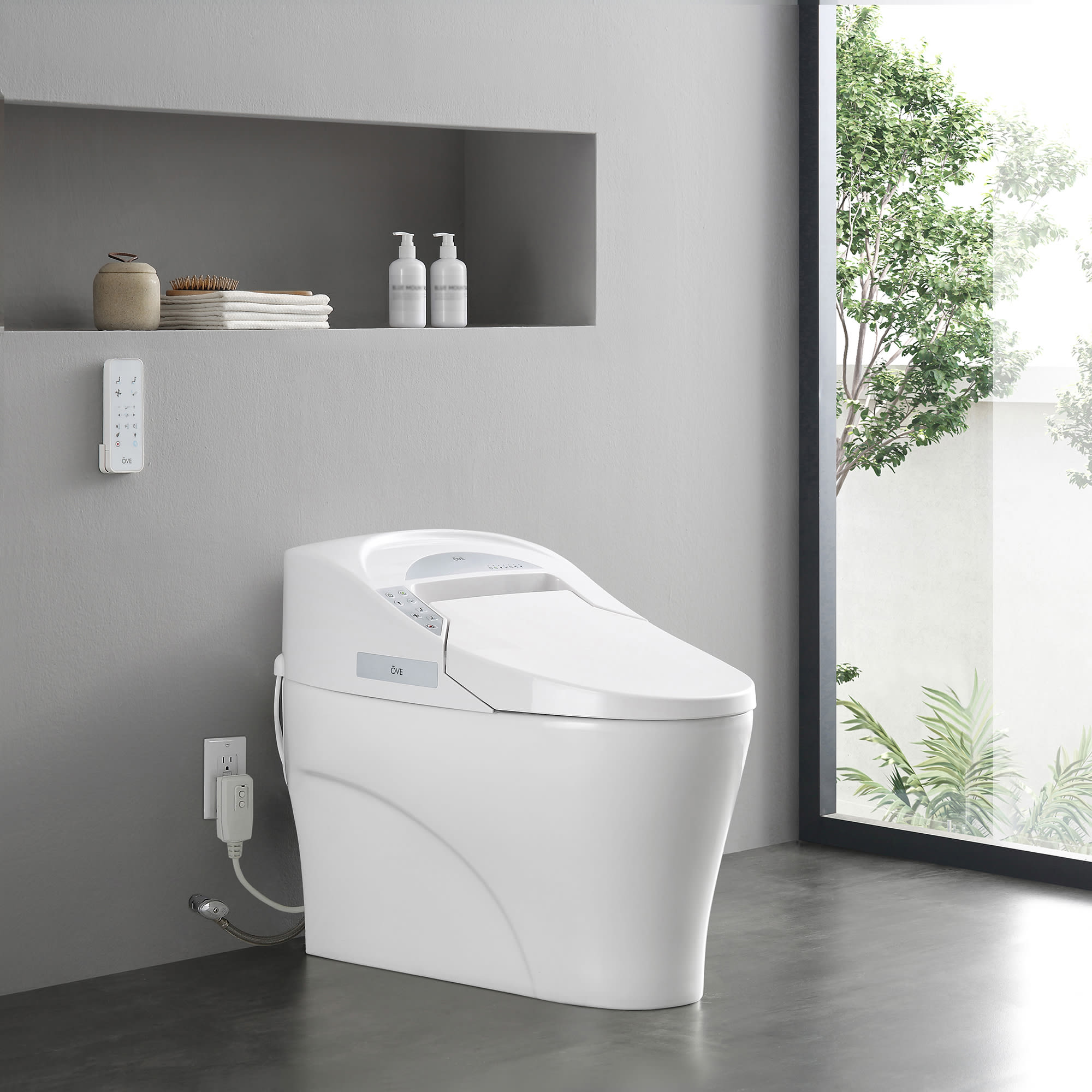 Ove Decors 15WST YOSE32 WHTOU White Yosemite 1.27 GPF One Piece Elongated Toilet Bidet Seat Included FaucetDirect