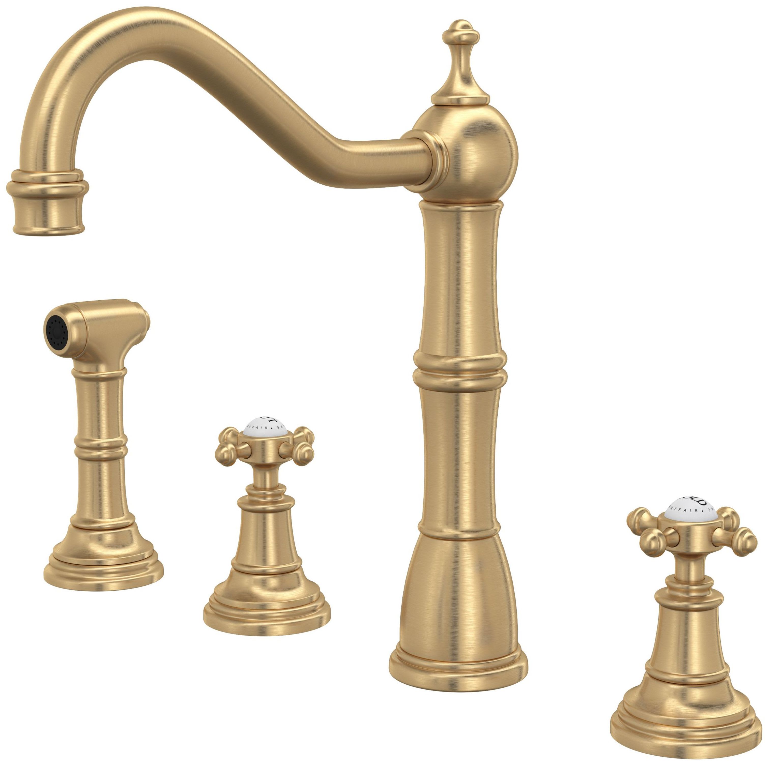 Perrin and Rowe U.4775X-EG-2 English Gold Edwardian 1.8 GPM Widespread Kitchen  Faucet Includes Side Spray