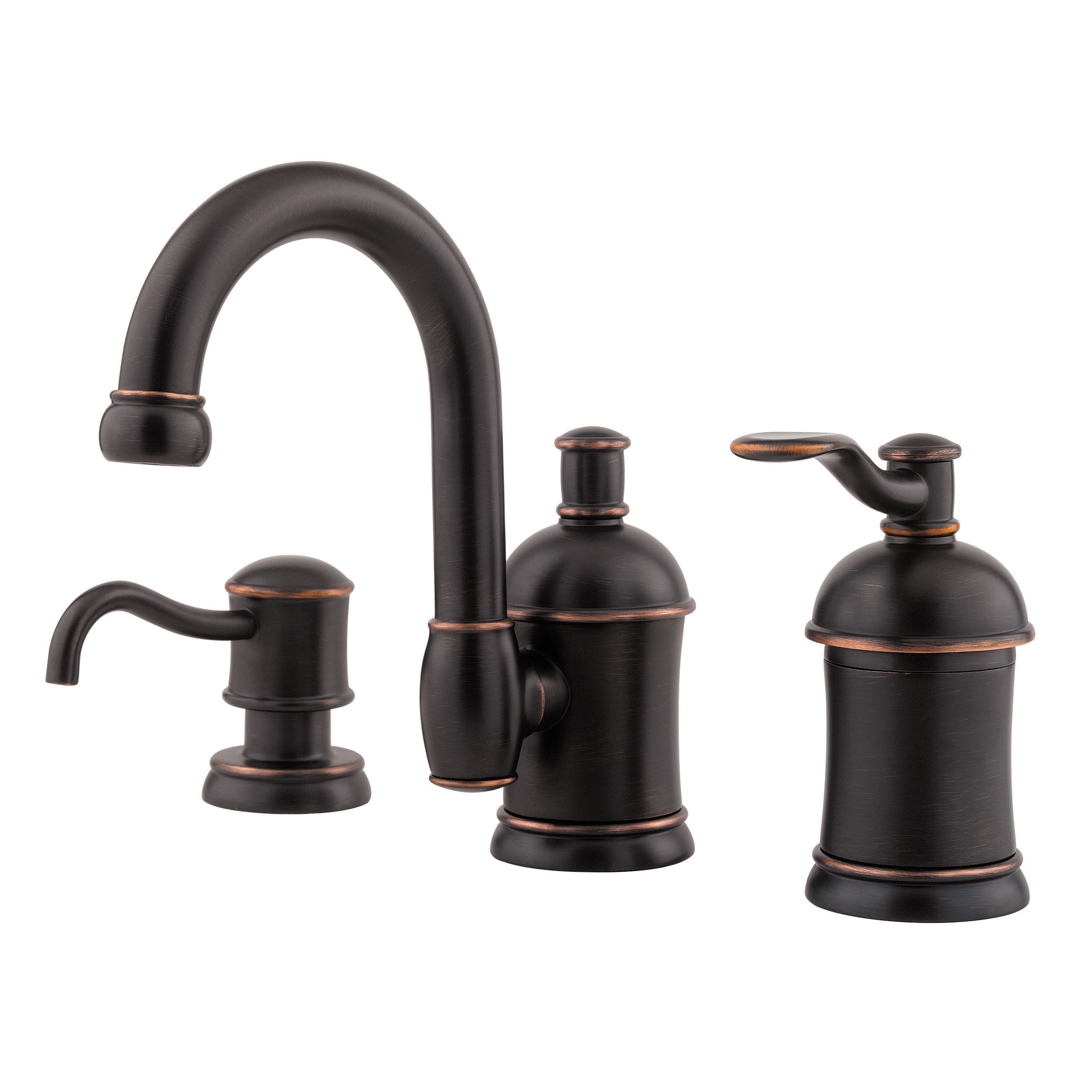 Pfister Lf 049 Ha1y Tuscan Bronze Amherst 1 2 Gpm Widespread Bathroom Sink Faucet With Soap Dispenser And Metal Pop Up Assembly Faucet Com