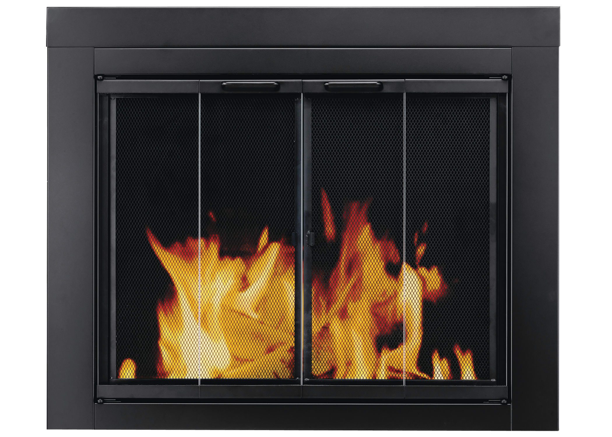 Fireplace Doors Medium Glass Surface Mount Design with Riser Bar and Screen 