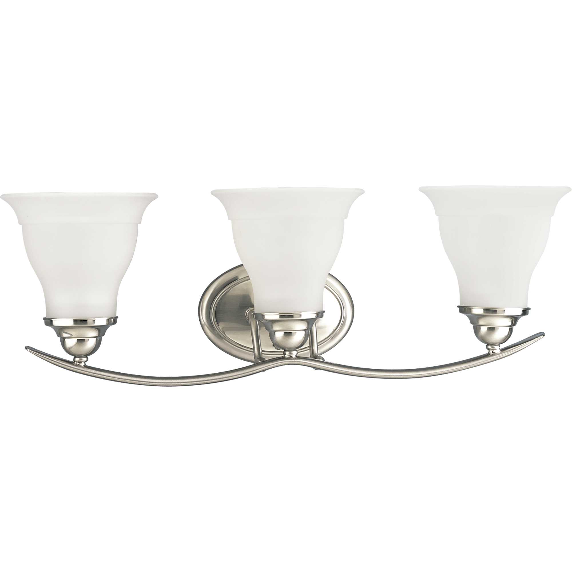 Progress Lighting P3192-09 Brushed Nickel Trinity 3 Light Bathroom Vanity  Light with Etched Glass Shades - 24 Wide 