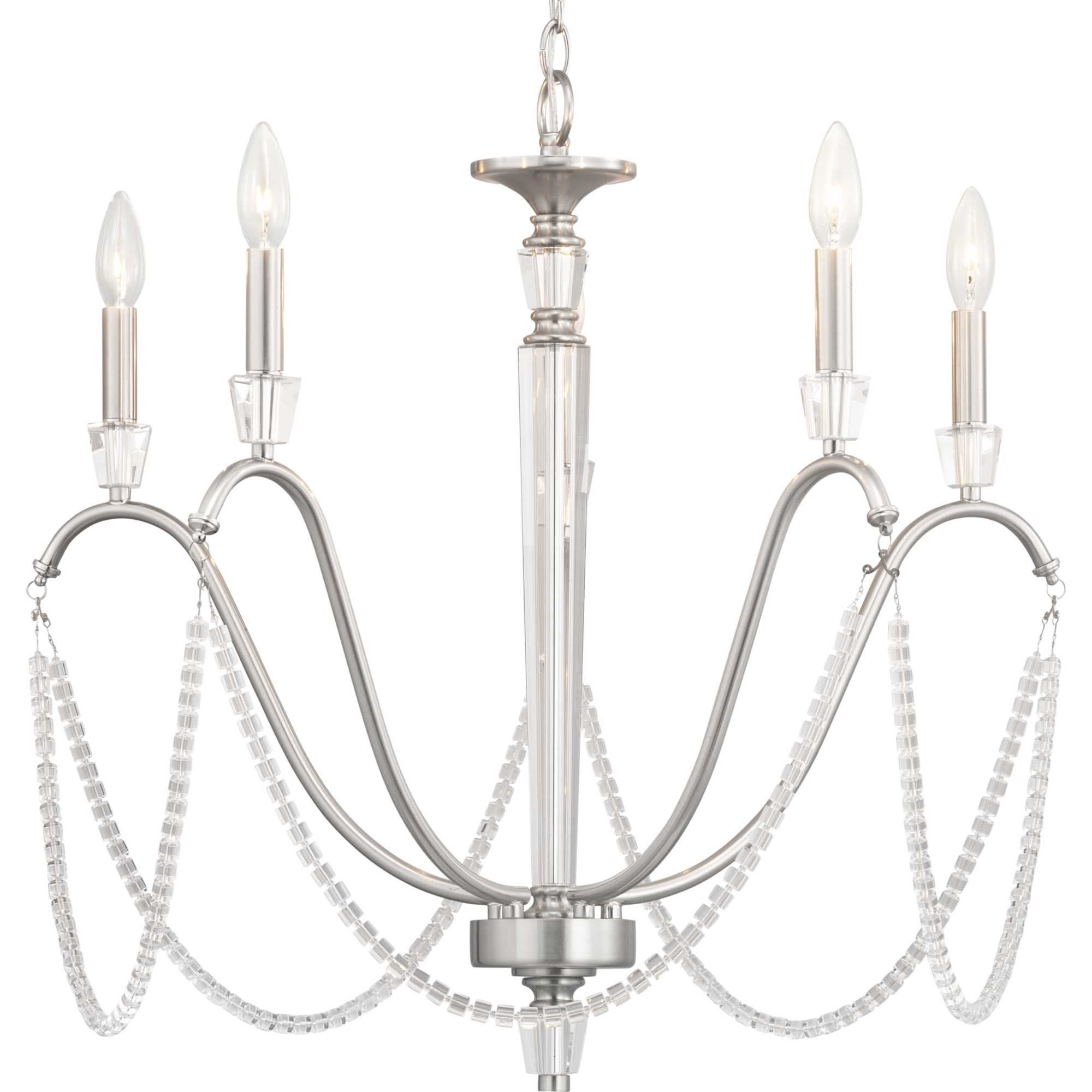 Progress Lighting P400160 009 Brushed Nickel Stratham 5 Light 27 Wide Crystal Chandelier Lightingdirect Com Brushed Nickel Stratham 5 Light, Progressive Lighting Crystal Chandeliers
