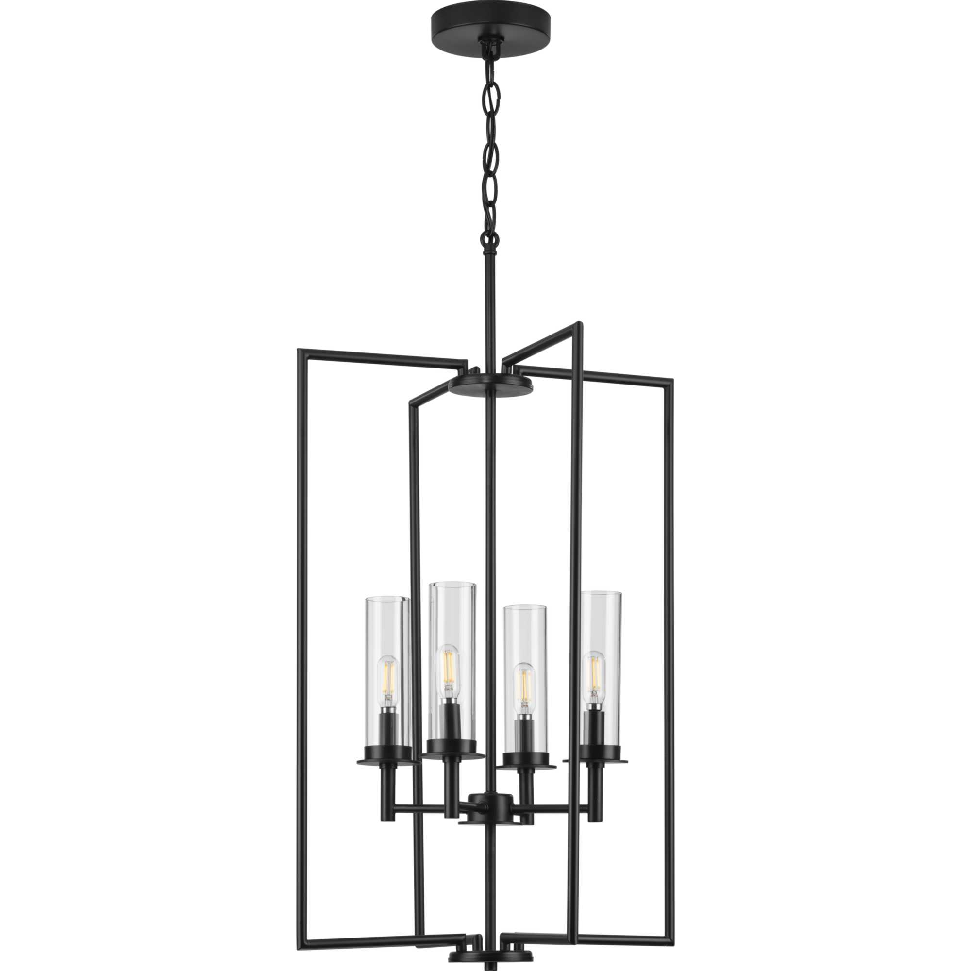 Progress Lighting Kellwyn 4-Light Matte Black Clear Glass Transitional Foyer Chandelier Light