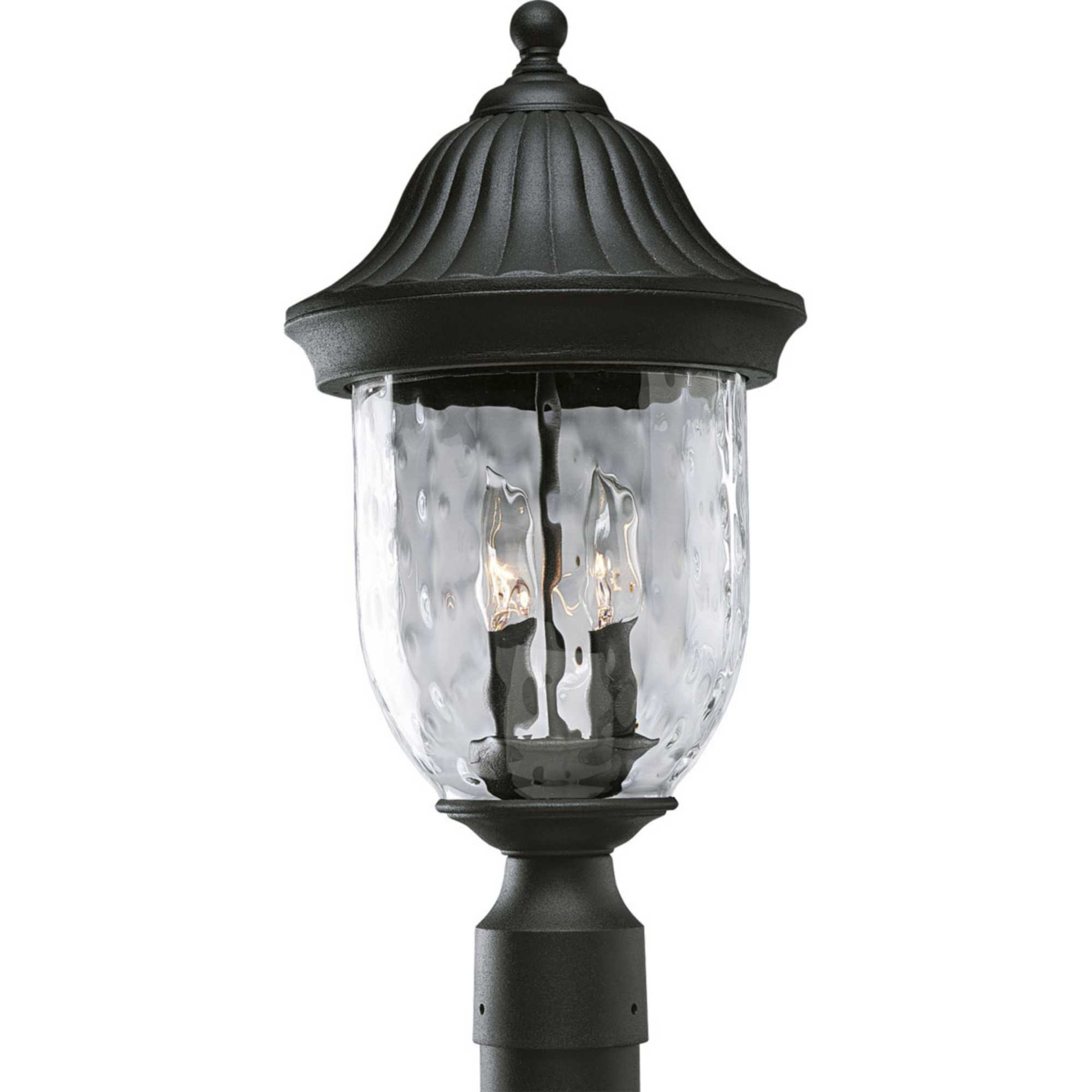 Progress Lighting P5429-87 2-Light Post Lantern with Optic Hammered Clear Glass to Complement The New Fieldstone Finish Fieldstone 