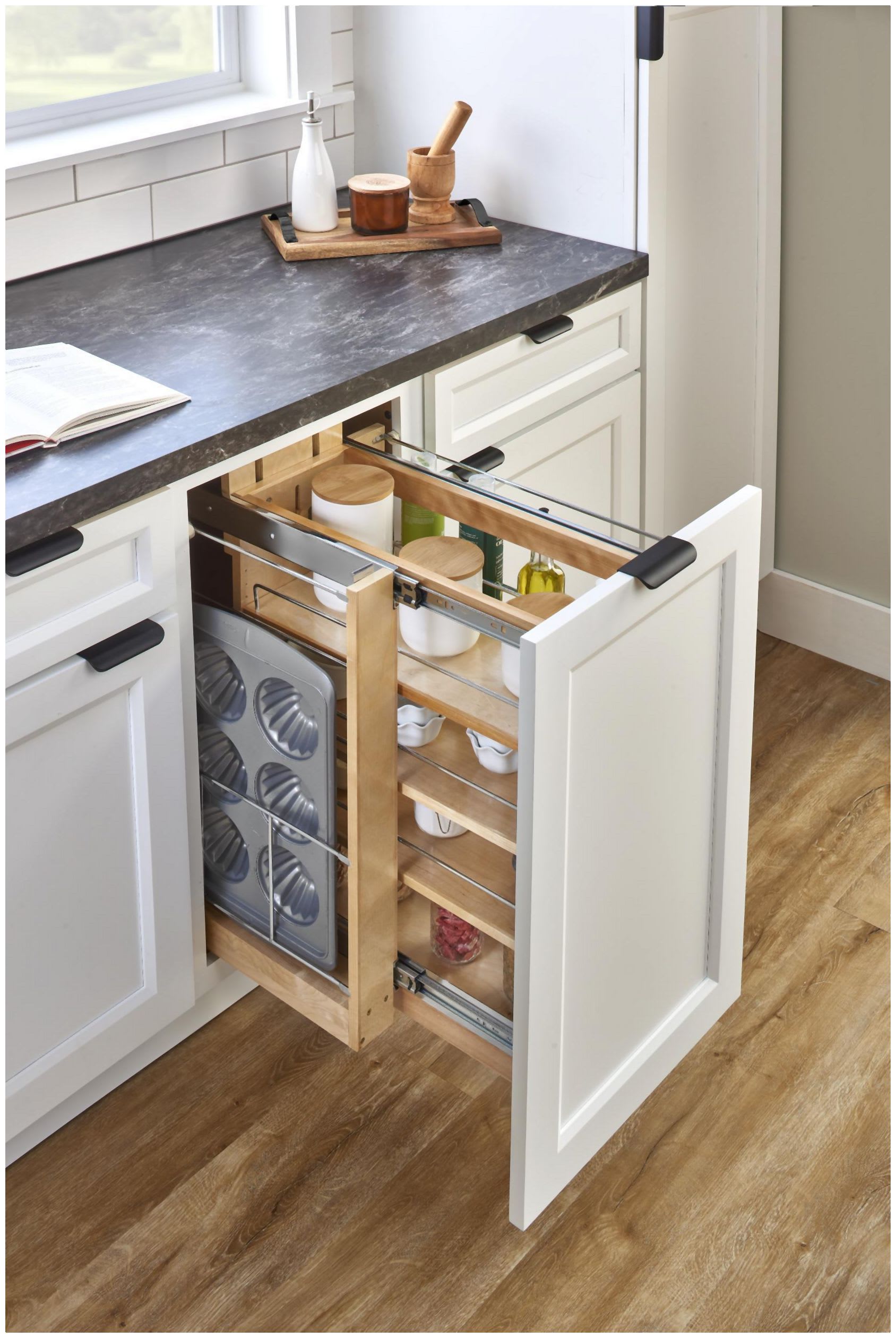 Base Cabinet Pull-out Organizer with Wood Adjustable Shelves - Fits Best in  B12FHD, RTA Cabinet Organizers - LAC448-BC-8C