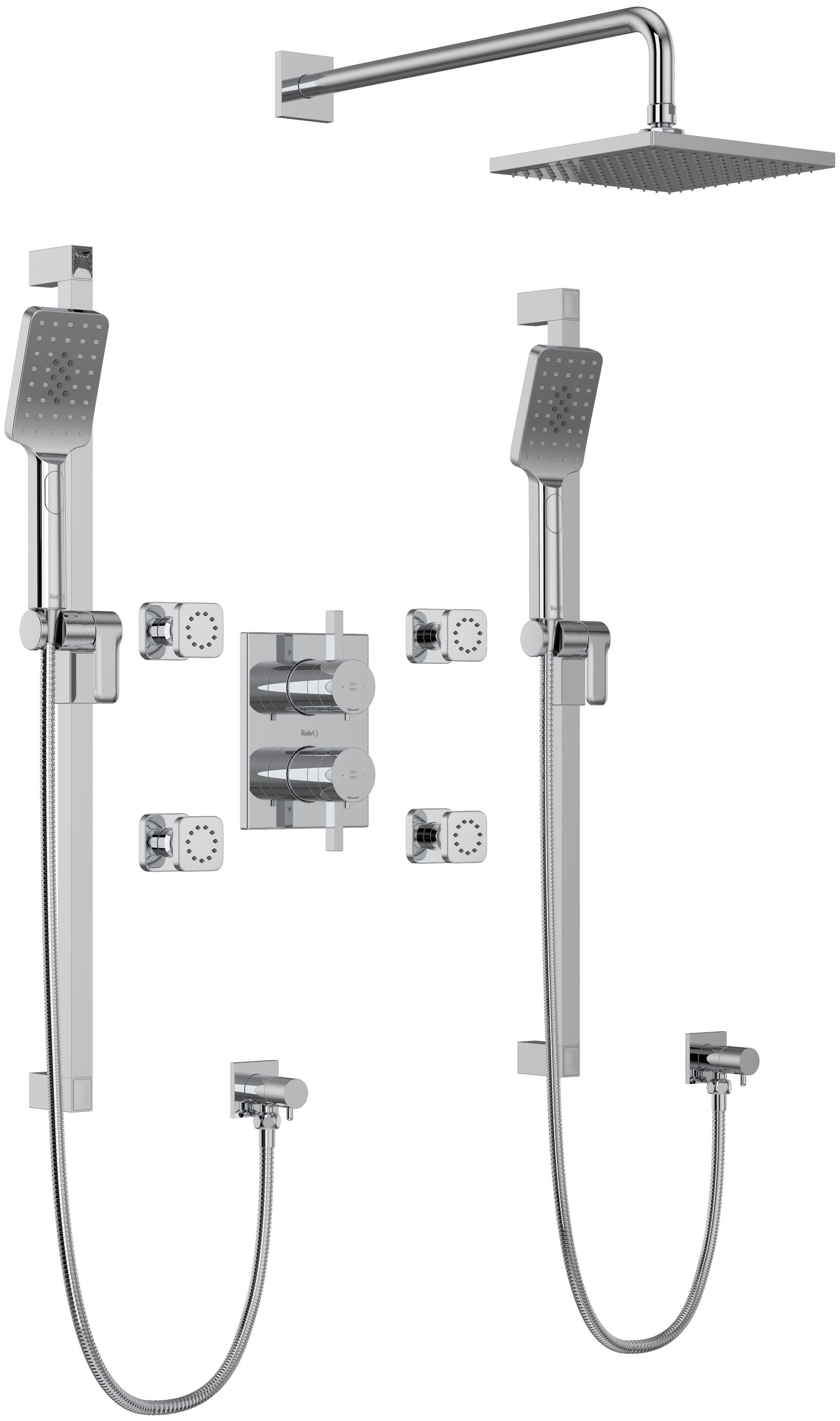 Riobel R83 Profile 1 Chrome Profile Thermostatic Shower System With Shower Head Hand Showers Slide Bars Bodysprays Shower Arm Hoses Valve Trim And Rough In Valve Faucetdirect Com