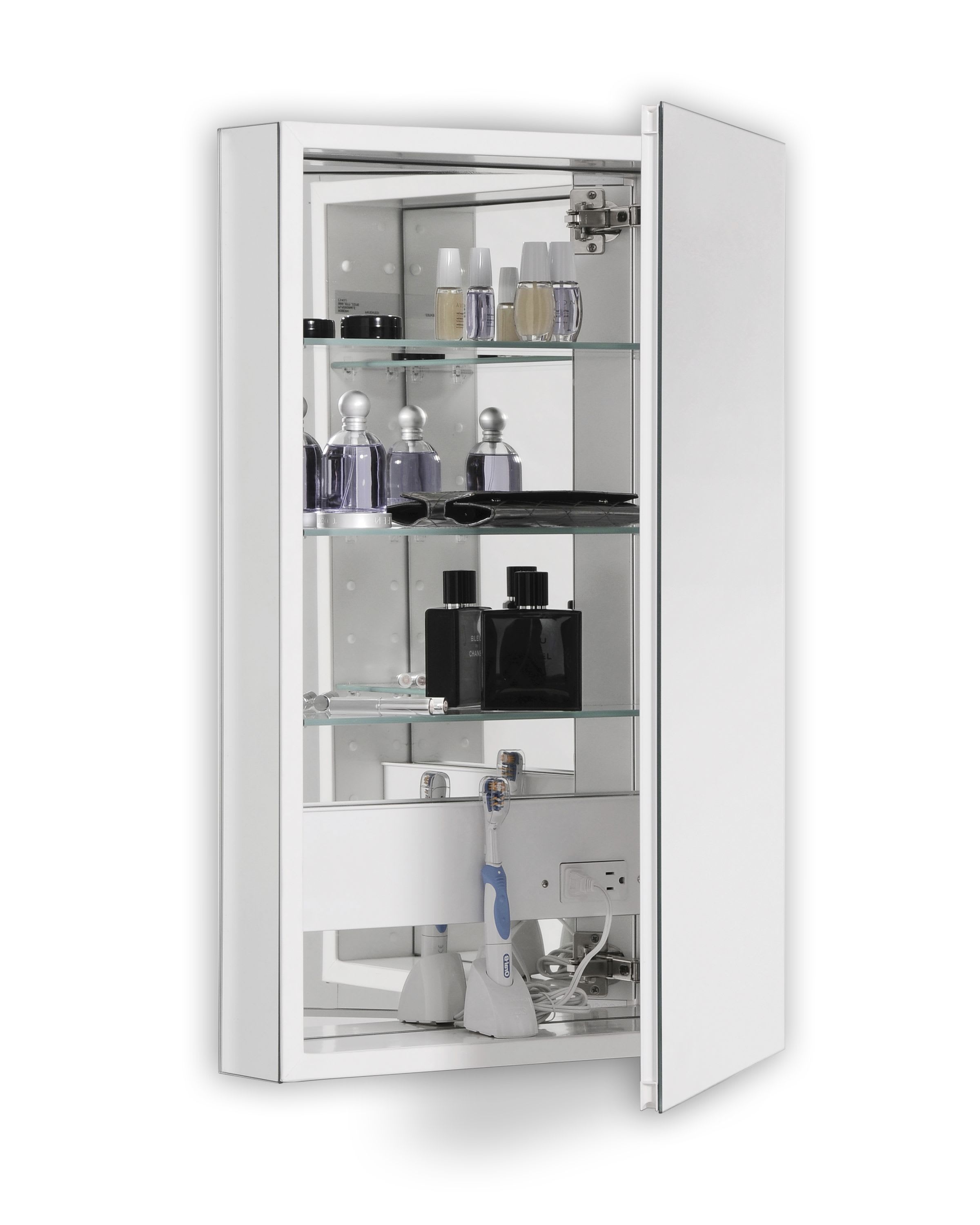 Robern Plm2030wbre White Pl 19 X 30 Frameless Medicine Cabinet Right Hinged With Beveled Mirror And Electrical Outlet Faucet Com