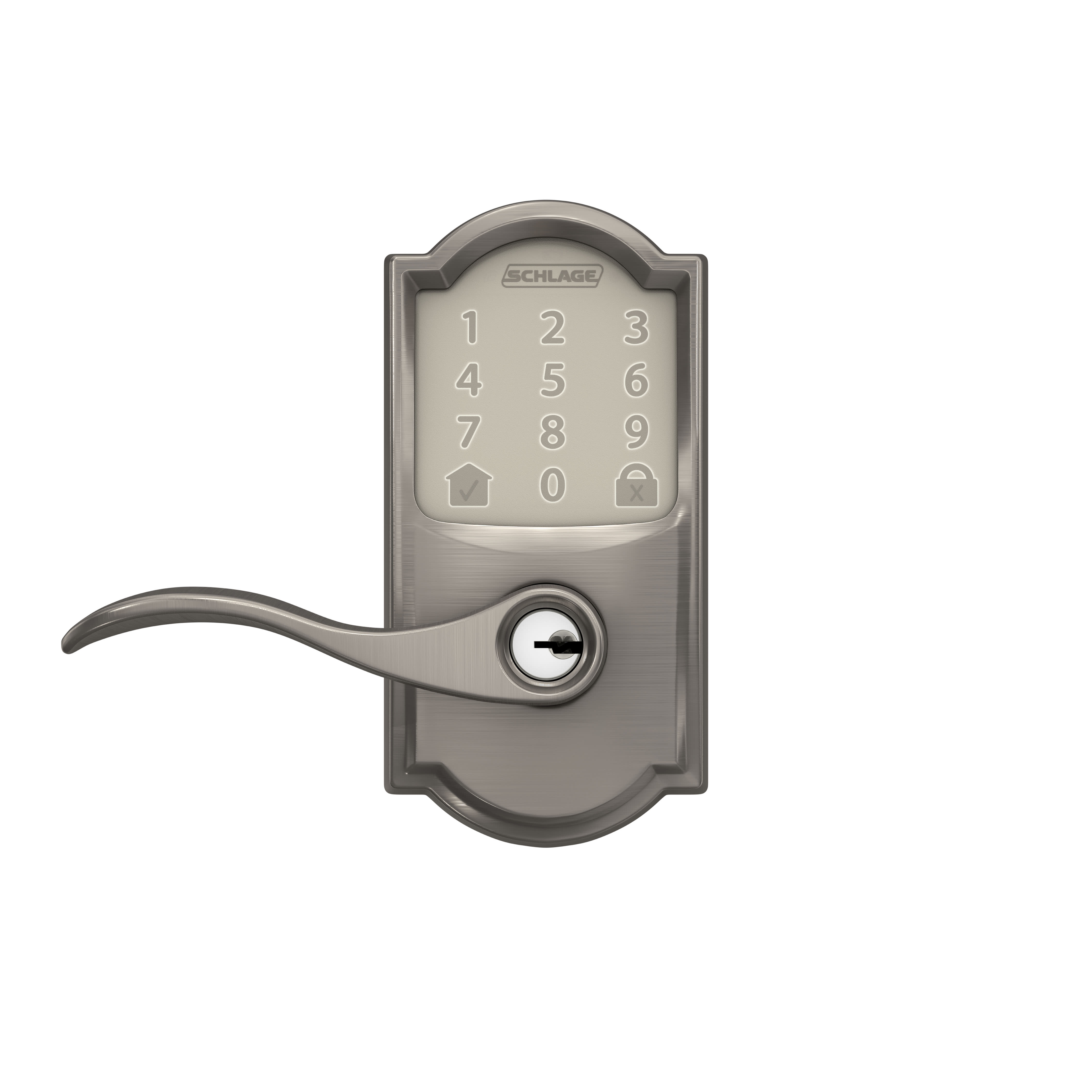 Schlage FE789WBCAM619ACC Satin Nickel Encode WiFi Enabled Electronic Keypad  Accent Door Lever with Camelot Trim