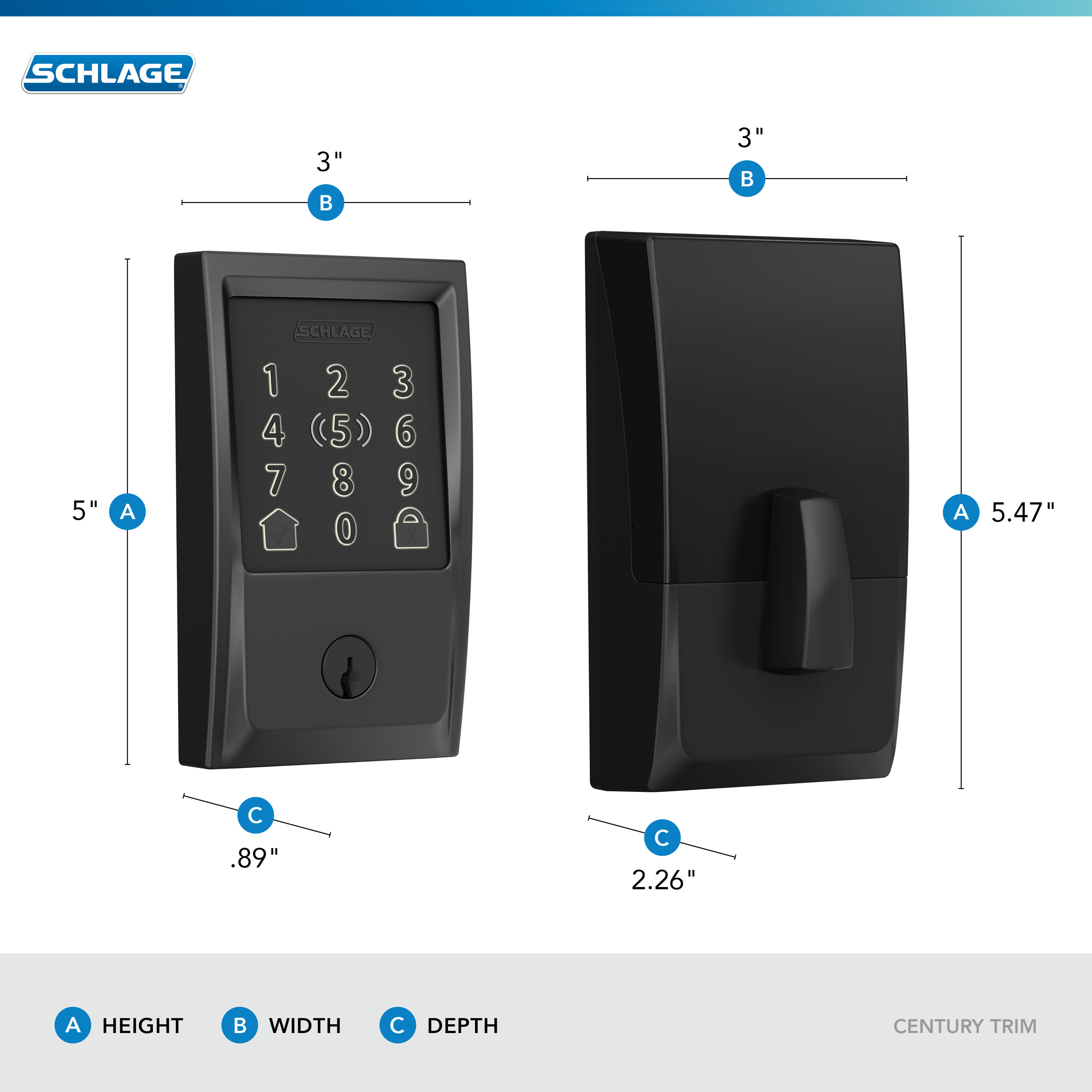 Schlage BE499WBCEN716 Aged Bronze Encode Plus Century Touchscreen  Electronic Deadbolt with WiFi