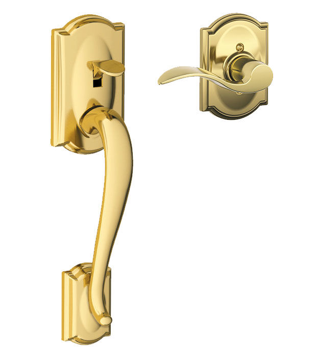 Schlage FE285 CAM ACC 605 Camelot Handleset Entry Lever Polished Brass RH 