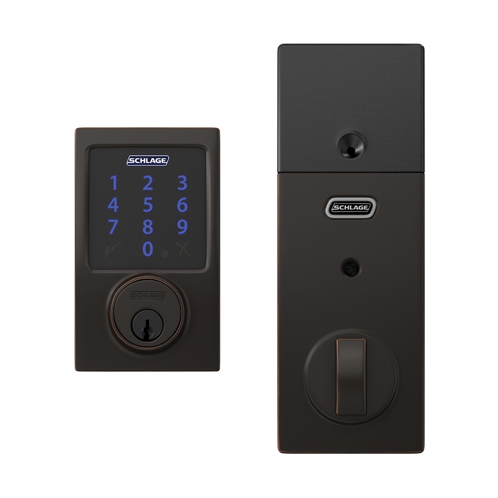 Schlage Be469zpcen716 Aged Bronze Connect Century Touchscreen Electronic Deadbolt With Built In Alarm And Z Wave Plus Technology Faucetdirect Com