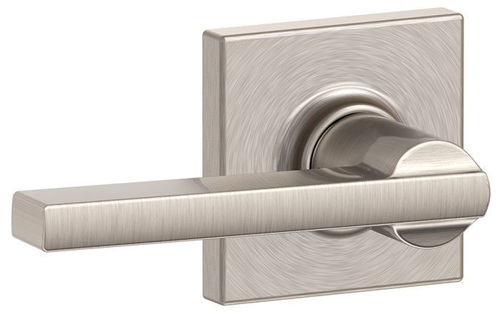 Schlage F10LAT625COL Bright Chrome Latitude Passage Door Lever Set with Collins  Trim 