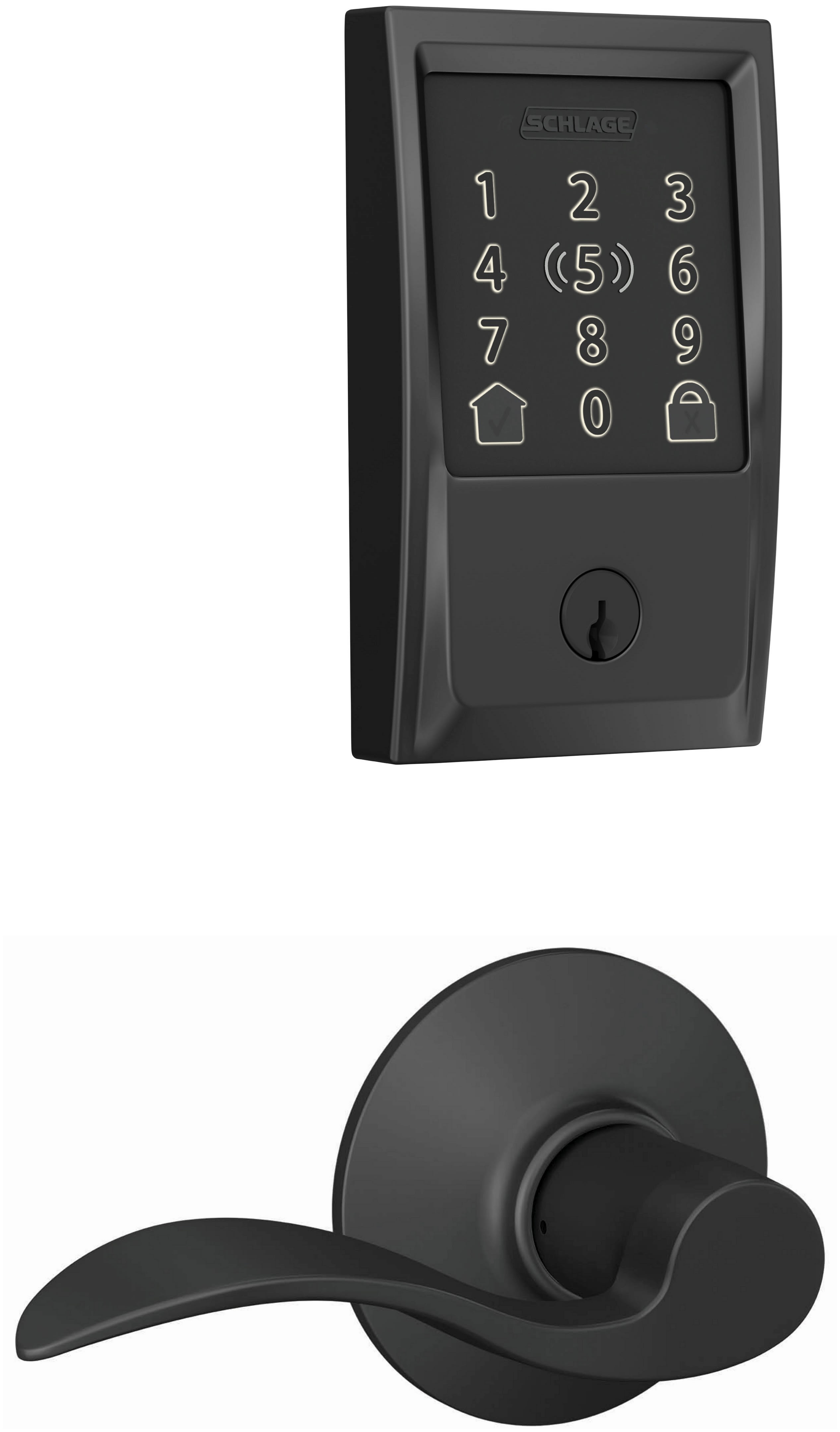 Schlage FBE499WBCENACC716 Aged Bronze Encode Plus Century Electronic  Keyless Entry Deadbolt Combo Pack with Accent Interior Lever and Decorative  Plymouth Trim