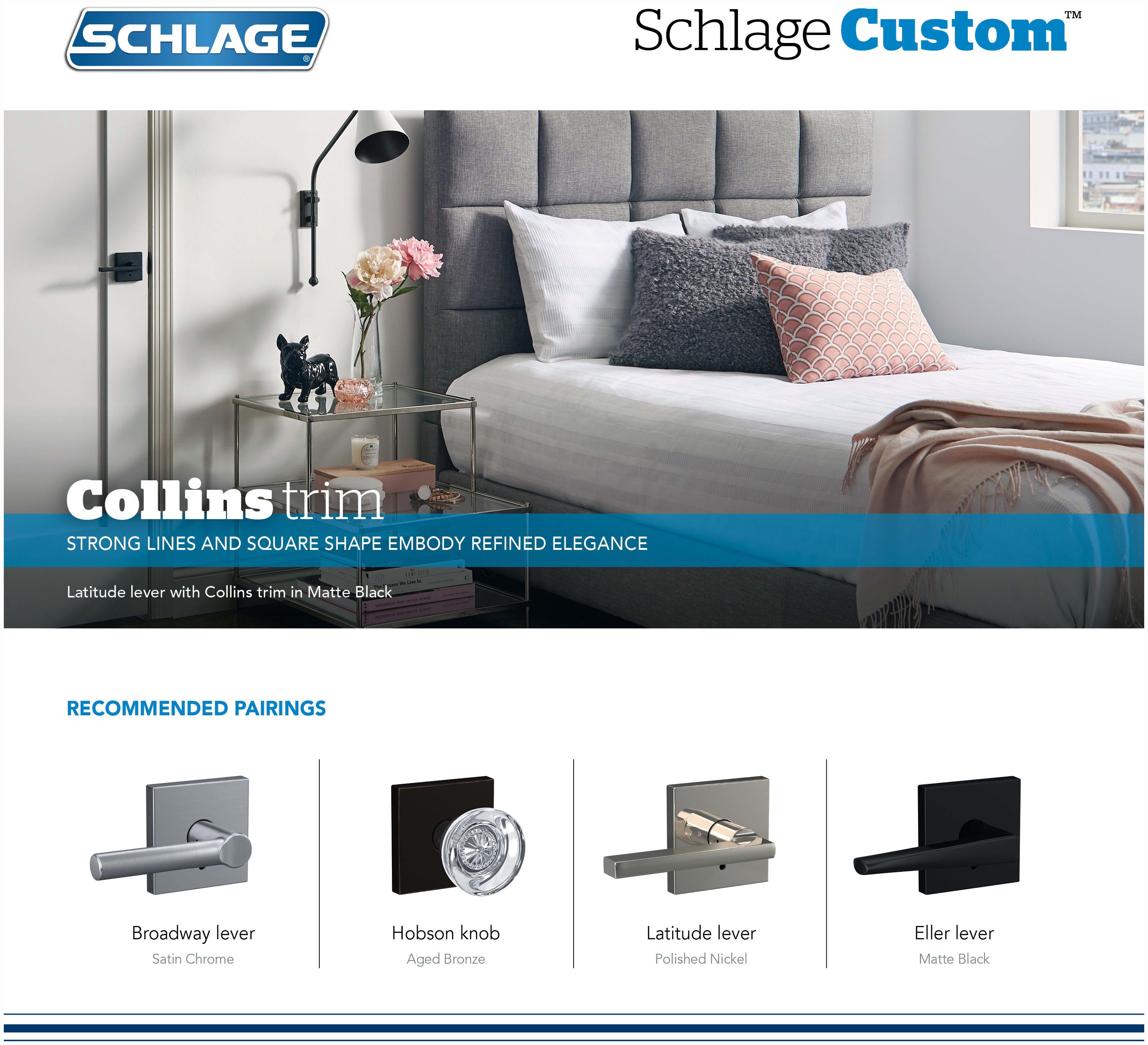 Schlage FC21BWE530COL Black Stainless Custom Bowery Passage & Privacy Door  Knob Set with Collins Trim 