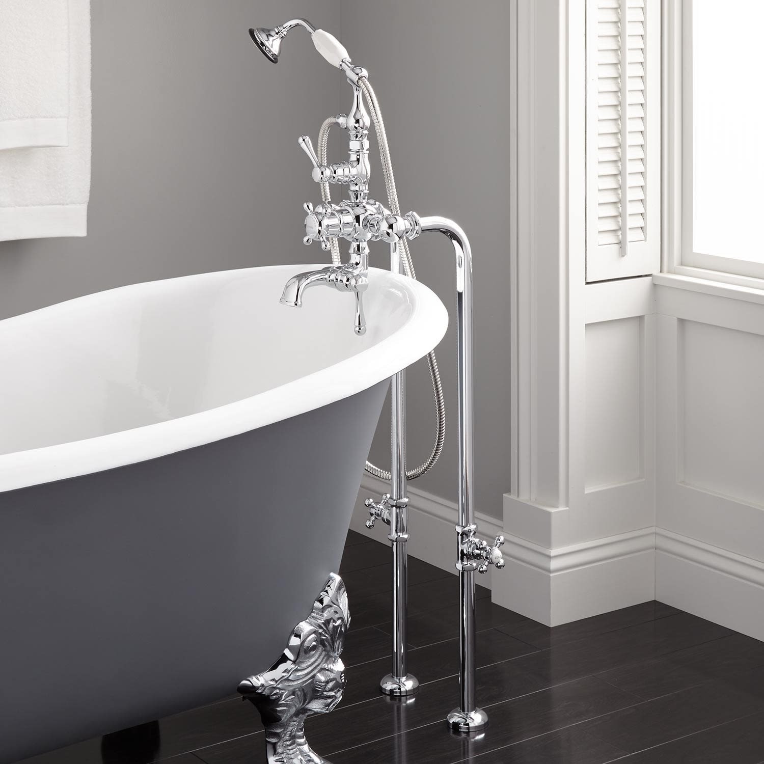 Chrome Clawfoot Tub Faucet/ Diverted With Add-On Shower Option 
